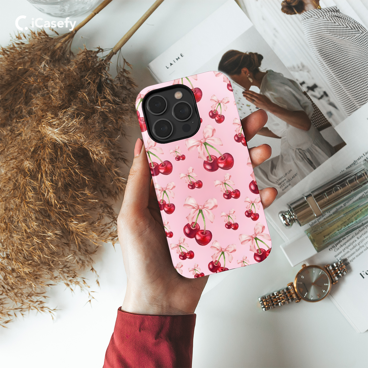 Seamless Aesthetic Pink Cherry Coquette Phone Case iPhone Samsung Cover Pixel 1011