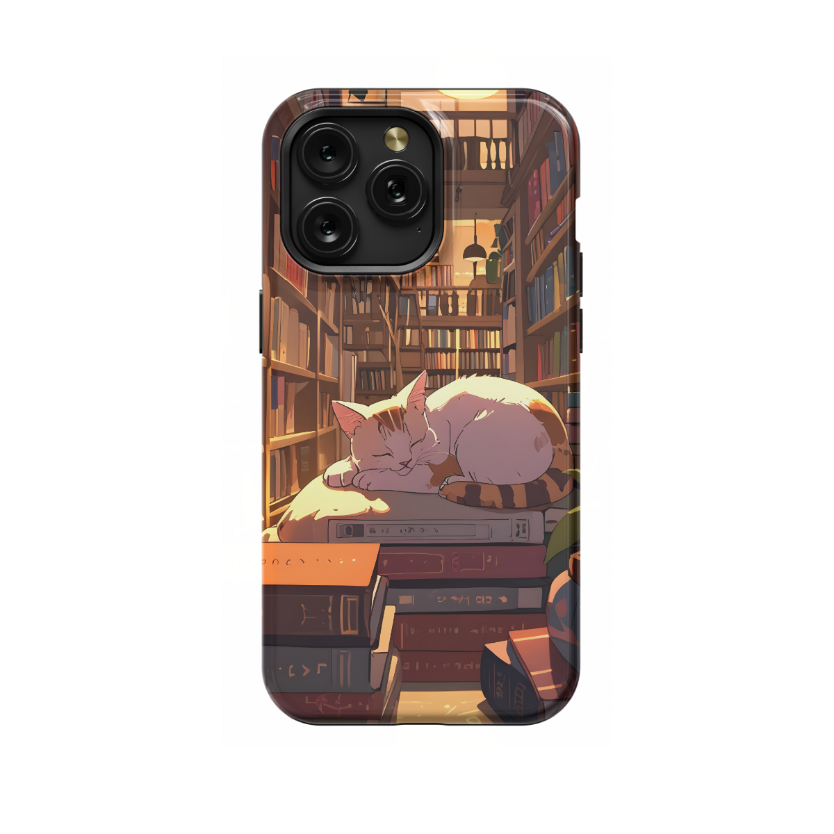 Book Lover White Red Cat in Library Phone Case iPhone Samsung Cover Pixel 1019