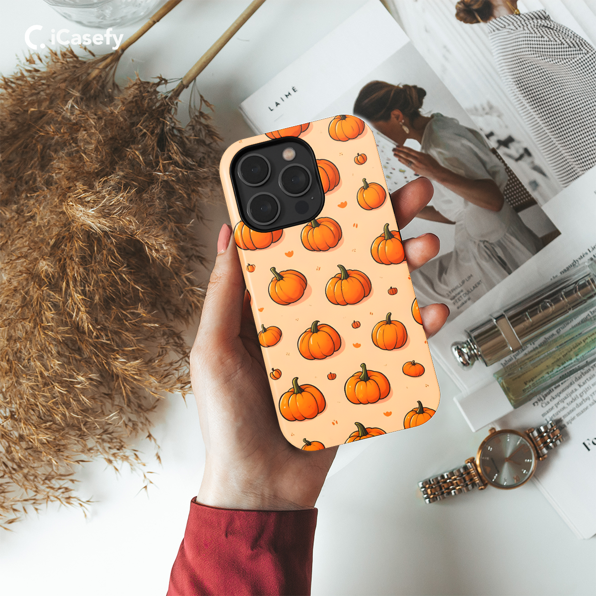 Seamless Cute Orange Pumpkin Phone Case iPhone Samsung Cover Pixel 1078