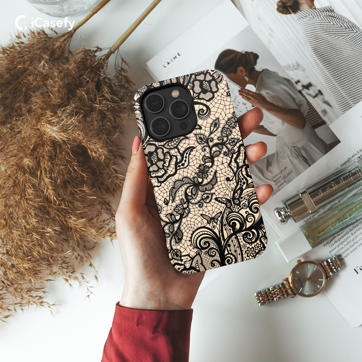 Lace Leaves and Flowers Phone Case iPhone Samsung Cover Pixel 1281