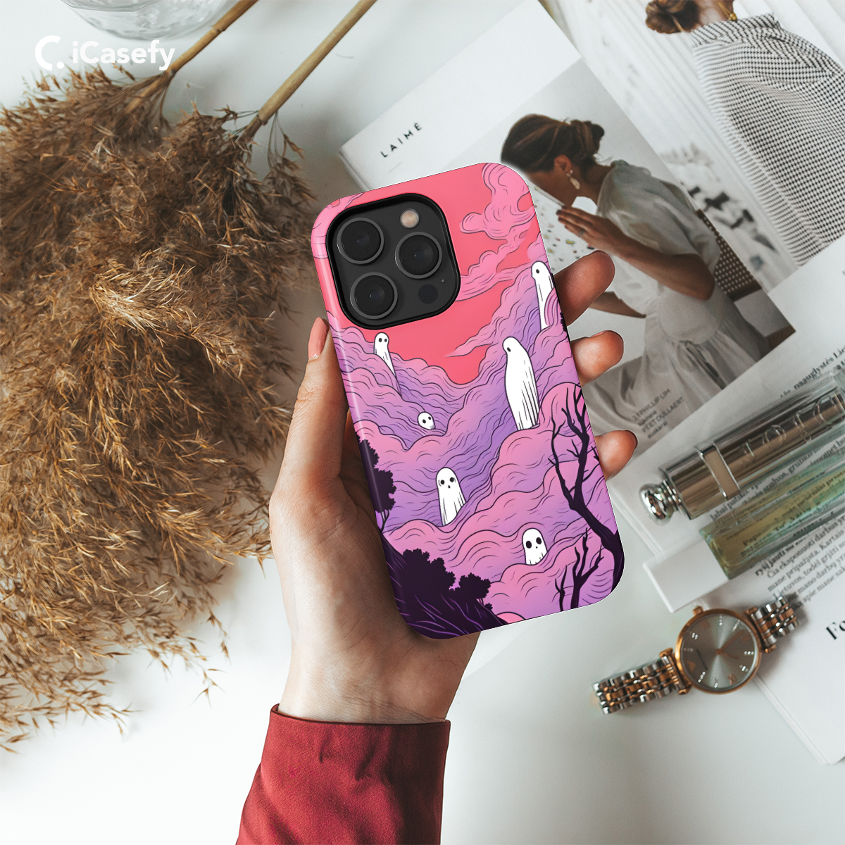 Pink Ghost Phone Case iPhone Samsung Cover Pixel 1385