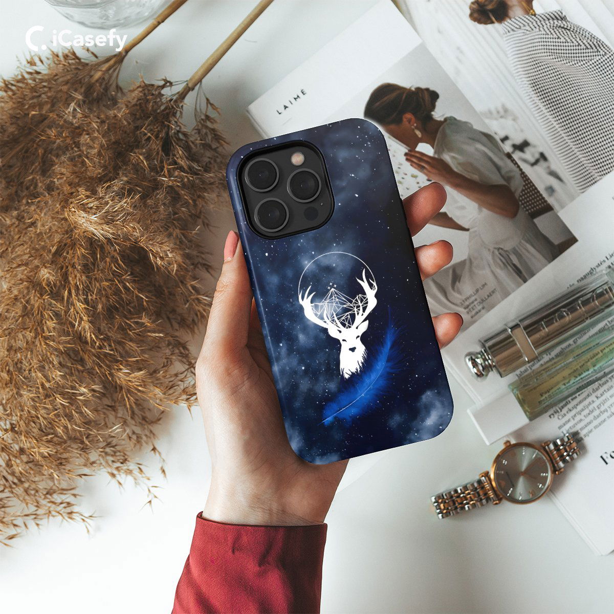 Circle Night Court Symbol Reindeer Feather Acotar Acomaf Velaris Mountain Night Phone Case iPhone Samsung Pixel & More - iCasefy