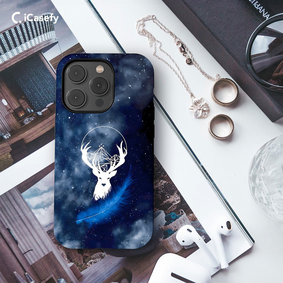 Circle Night Court Symbol Reindeer Feather Acotar Acomaf Velaris Mountain Night Phone Case iPhone Samsung Pixel & More - iCasefy