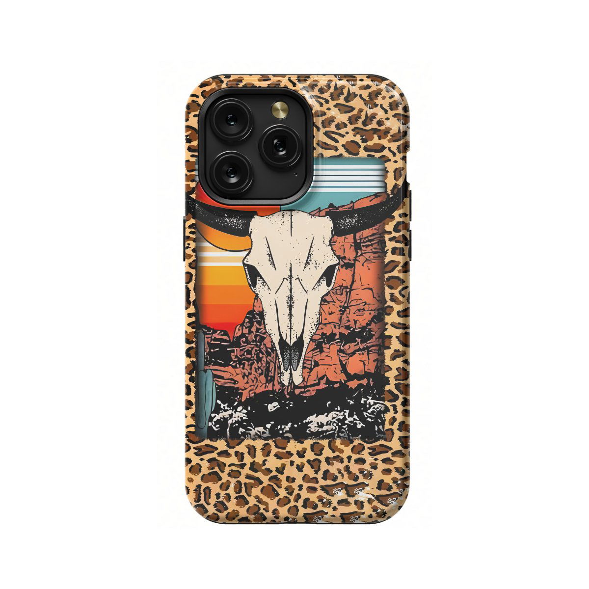 Skull Western Cowboy Cow Print Mountain Phone Case iPhone Samsung Pixel & More - iCasefy