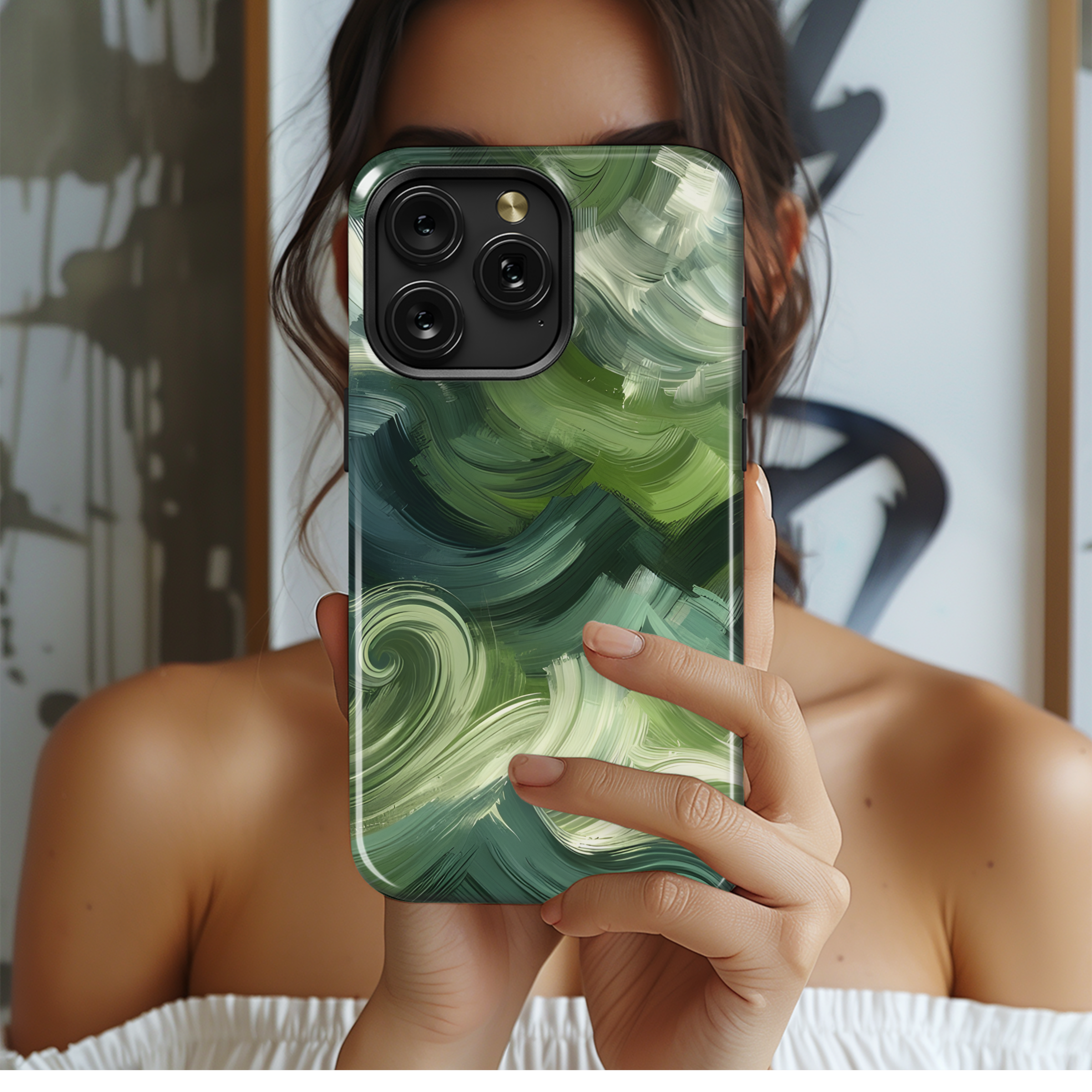 Abstract Green Brush Strokes Phone Case iPhone Samsung Cover Pixel 3741