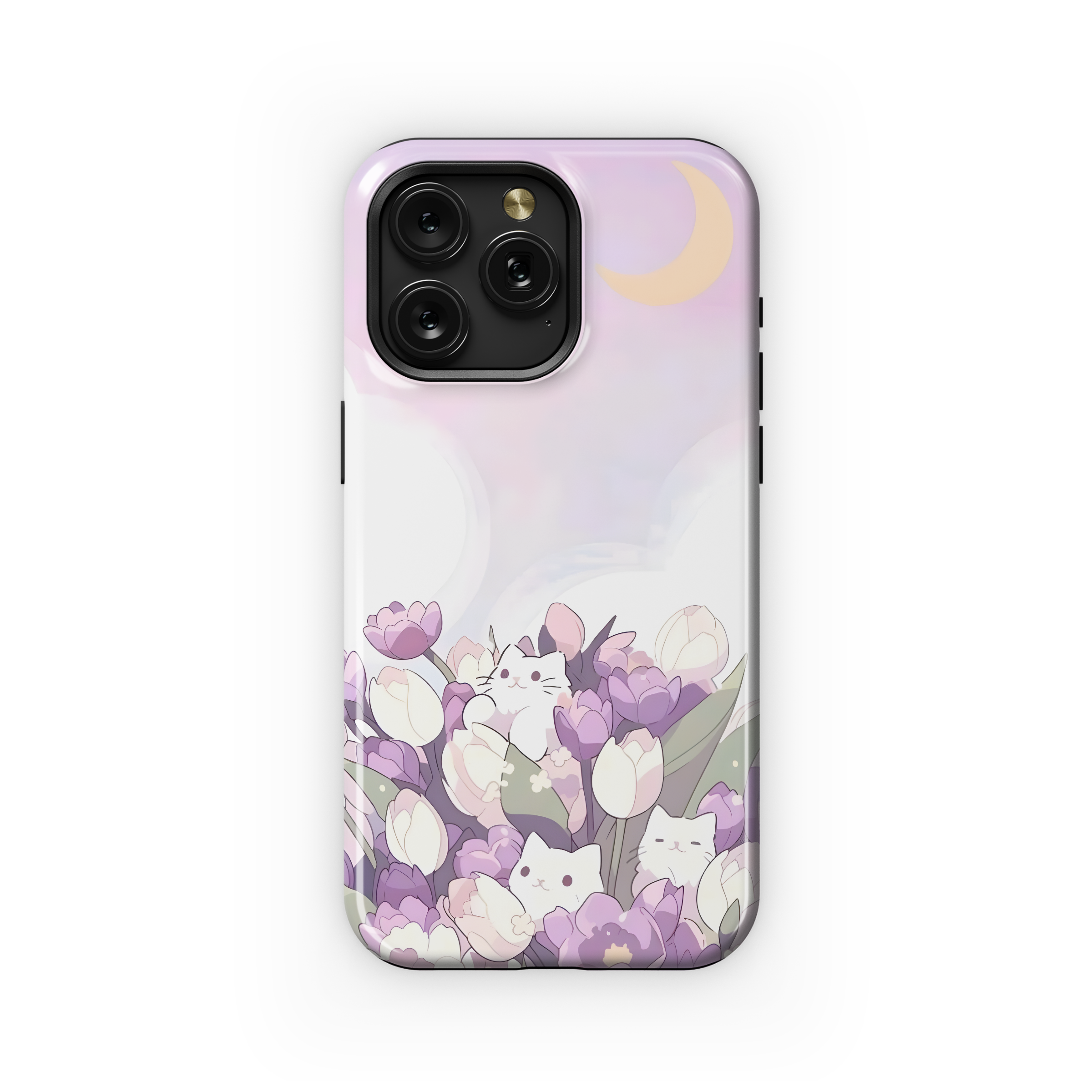 Anime White Cat Tulips Phone Case iPhone Samsung Cover Pixel 1809