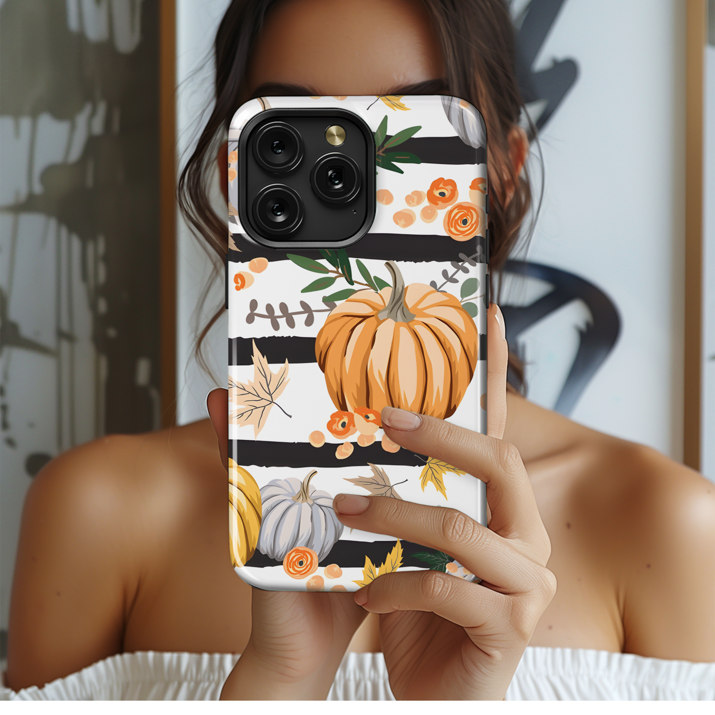 Autumn Seamless Pattern Pumpkins Flowers Leaves Phone Case iPhone Samsung Cover Pixel 2301