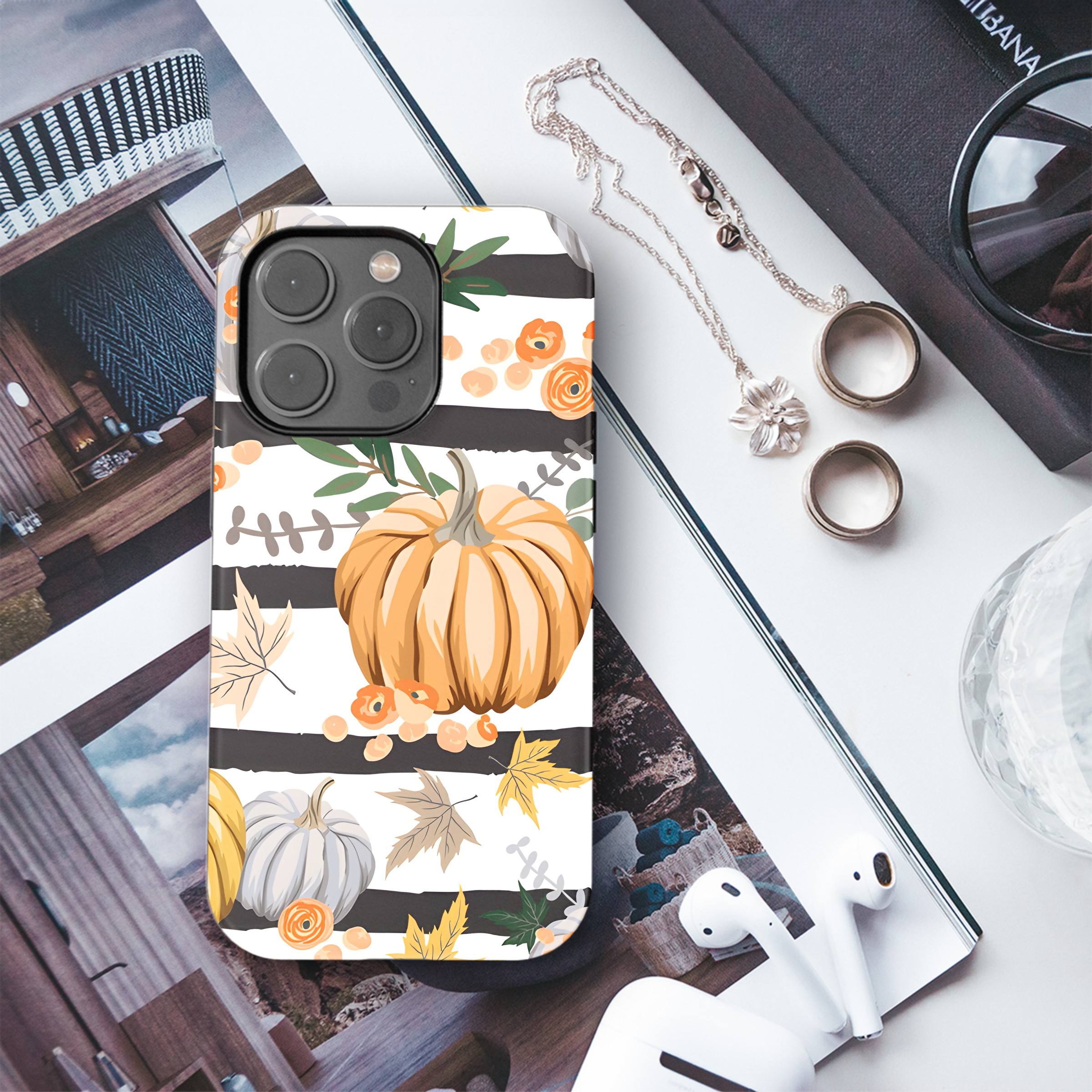 Autumn Seamless Pattern Pumpkins Flowers Leaves Phone Case iPhone Samsung Cover Pixel 2301