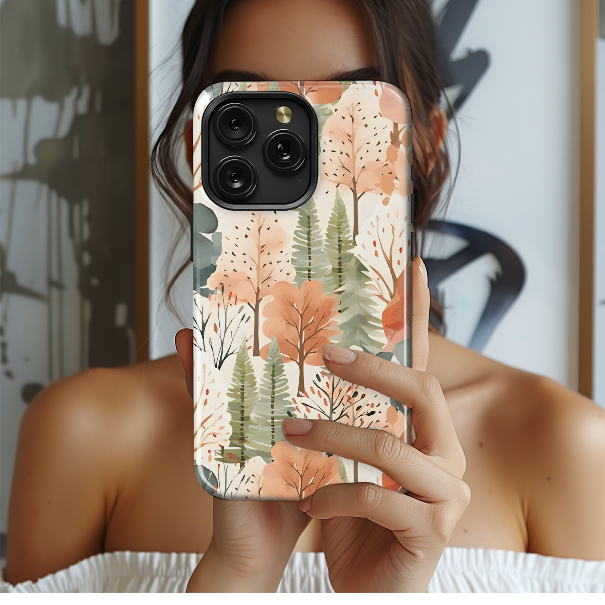 Autumn Watercolor Forest Pattern Phone Case iPhone Samsung Cover Pixel 2274