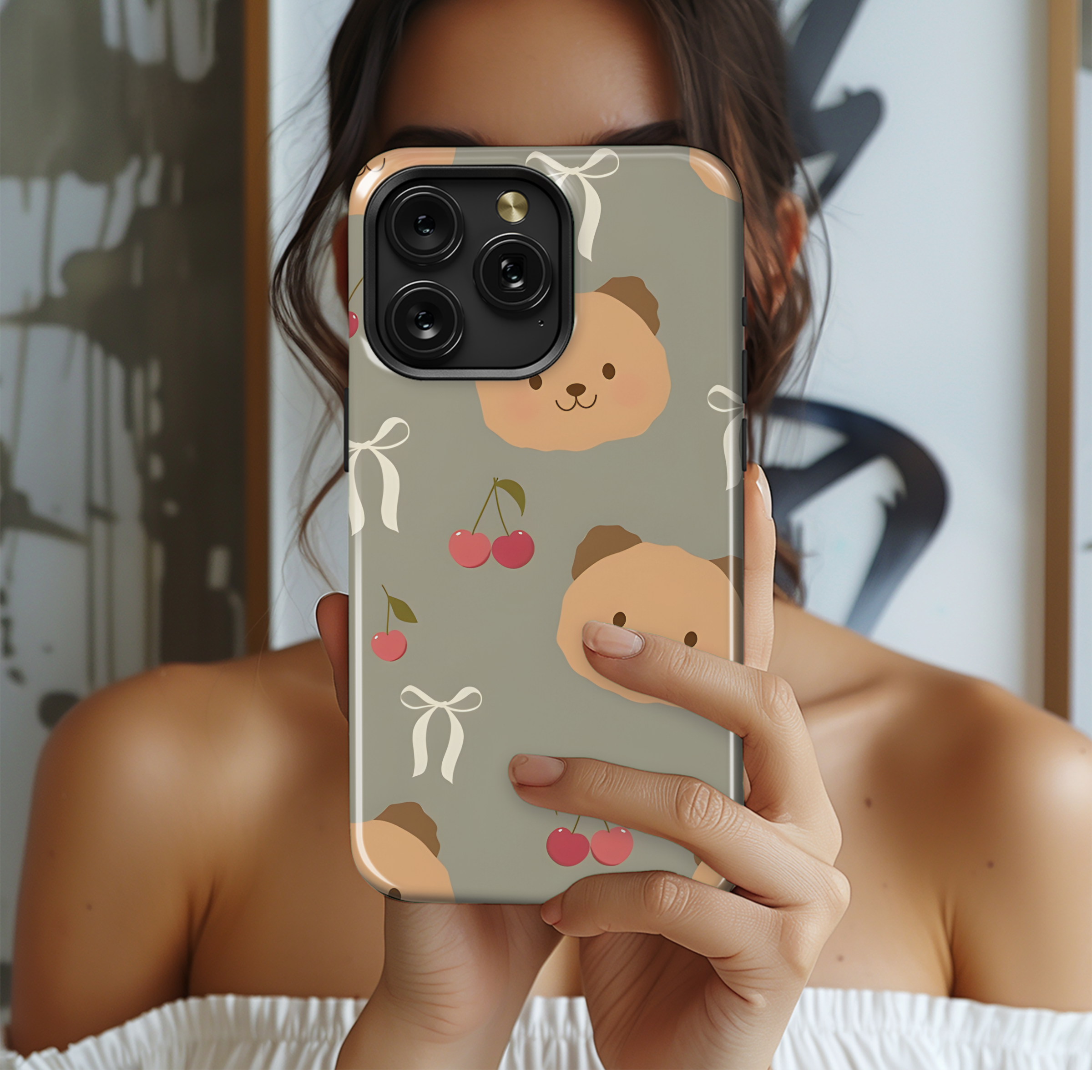 Bear Head Bows and Cherries Phone Case iPhone Samsung Cover Pixel 2632