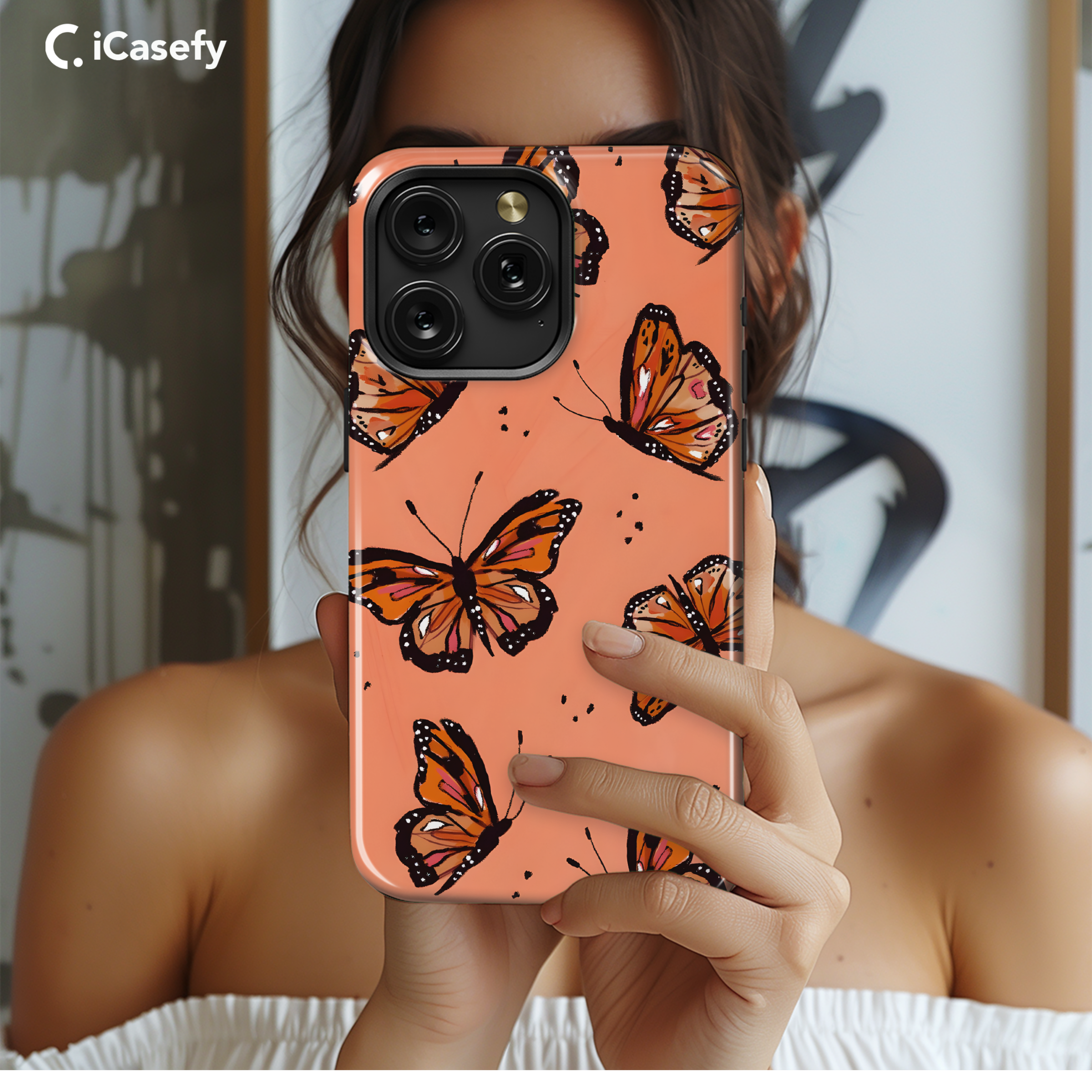 Beautiful Cute Butterfly Rainbow Glossy Spring Phone Case iPhone Samsung Cover Pixel 1928