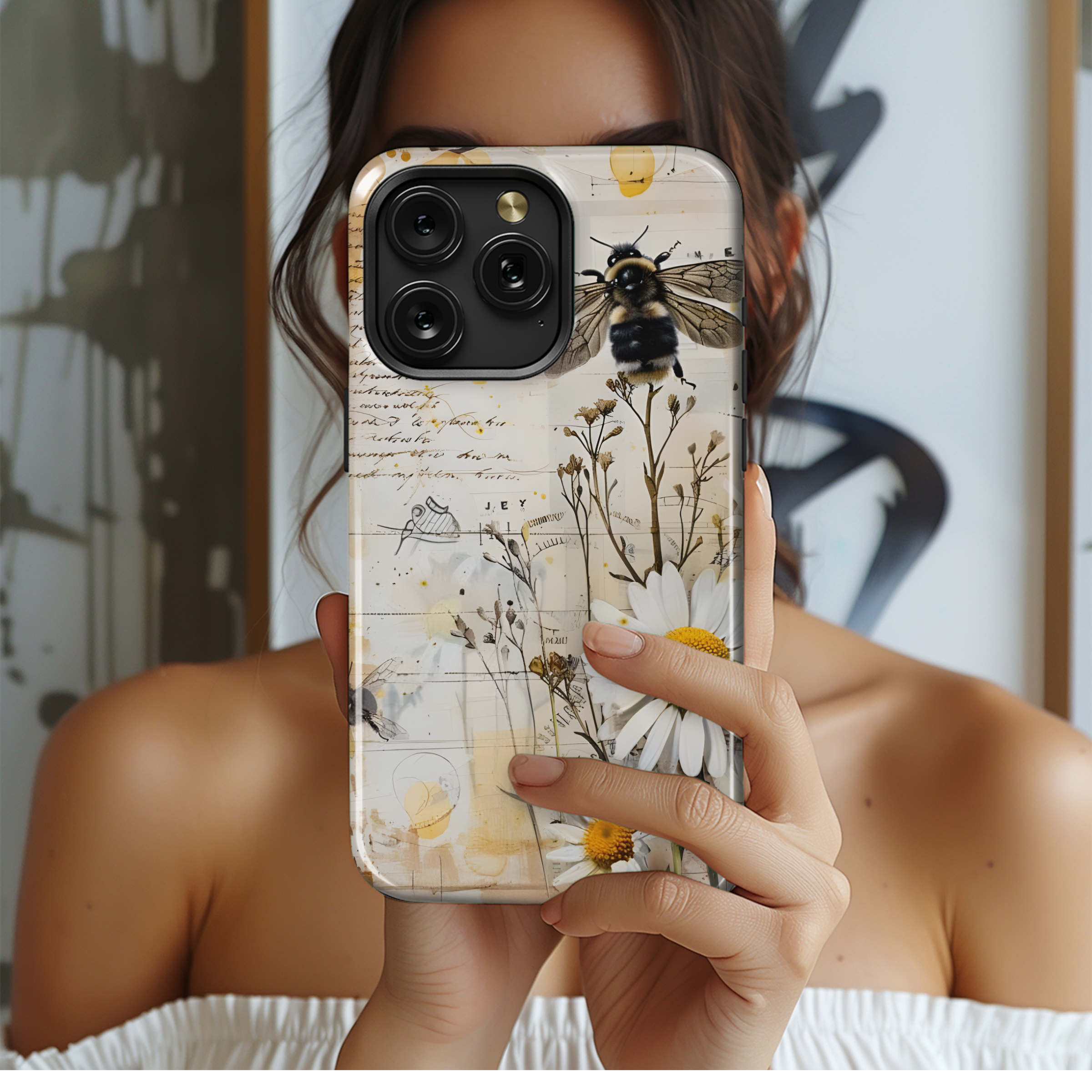 Bee Junk Journal Flower Daisy Phone Case iPhone Samsung Cover Pixel 2065