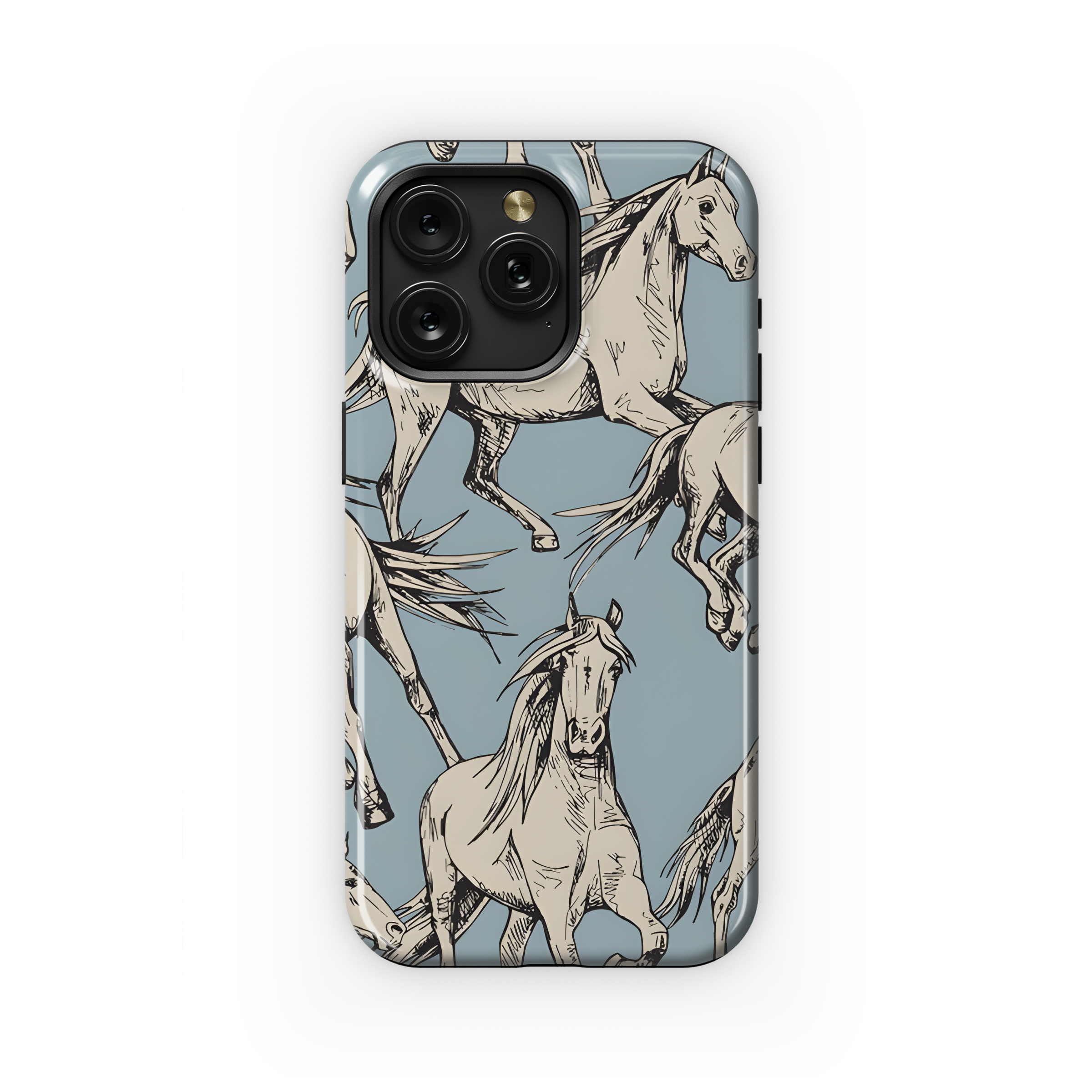 Beige Horses Blue Phone Case iPhone Samsung Cover Pixel 2702