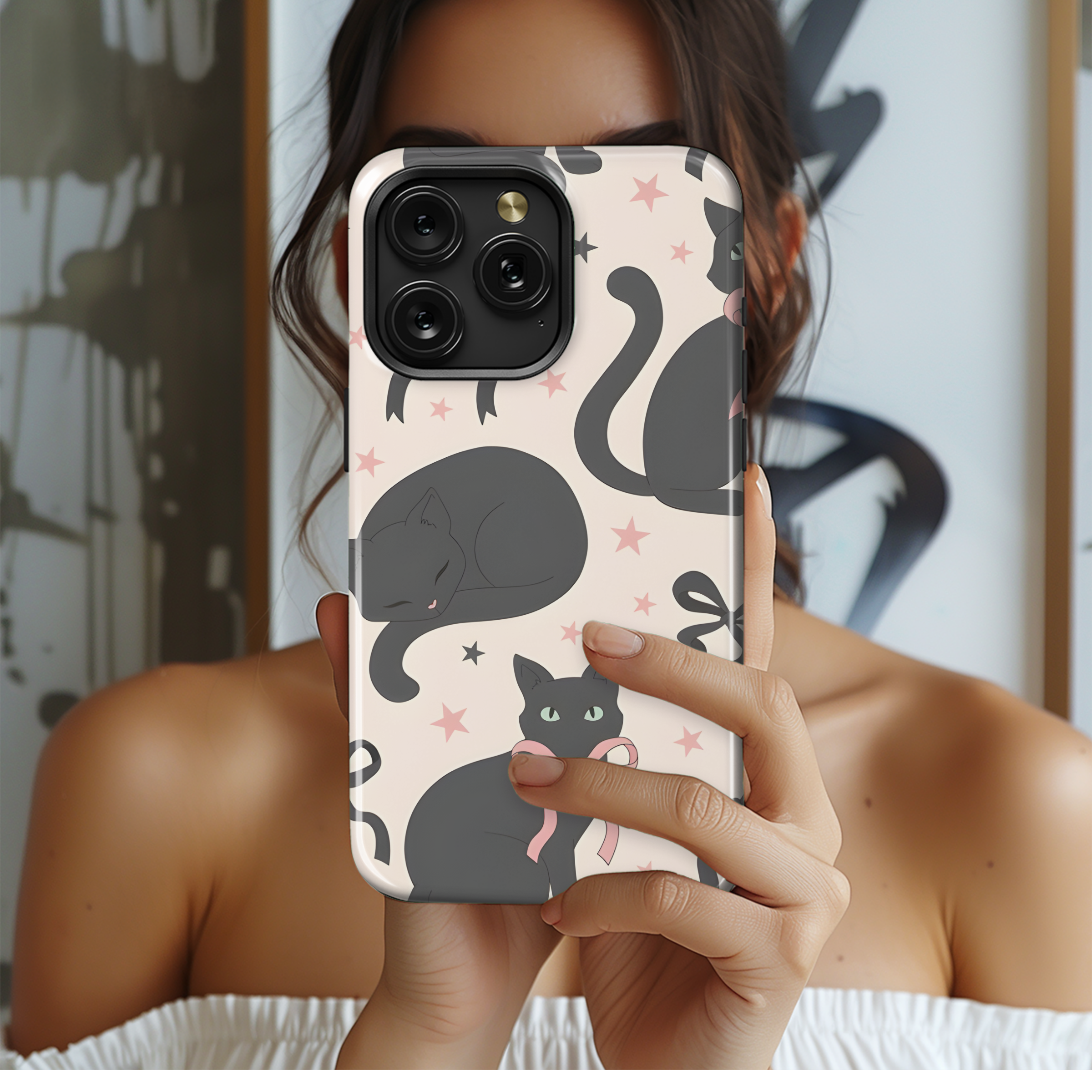 Black Cat Coquette Pattern Phone Case iPhone Samsung Cover Pixel 2177