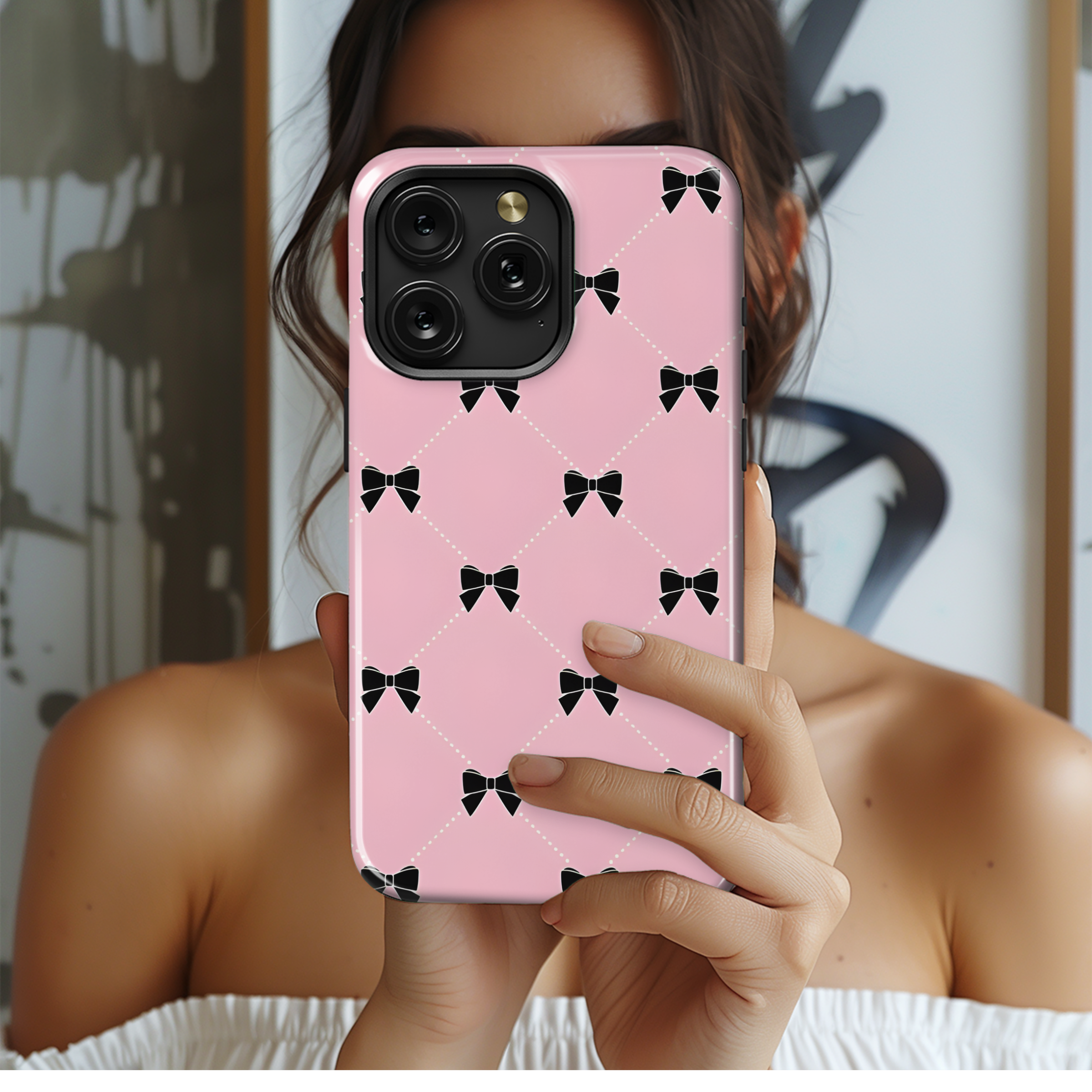 Black Pink Coquette Bow Tie Phone Case iPhone Samsung Cover Pixel 2174