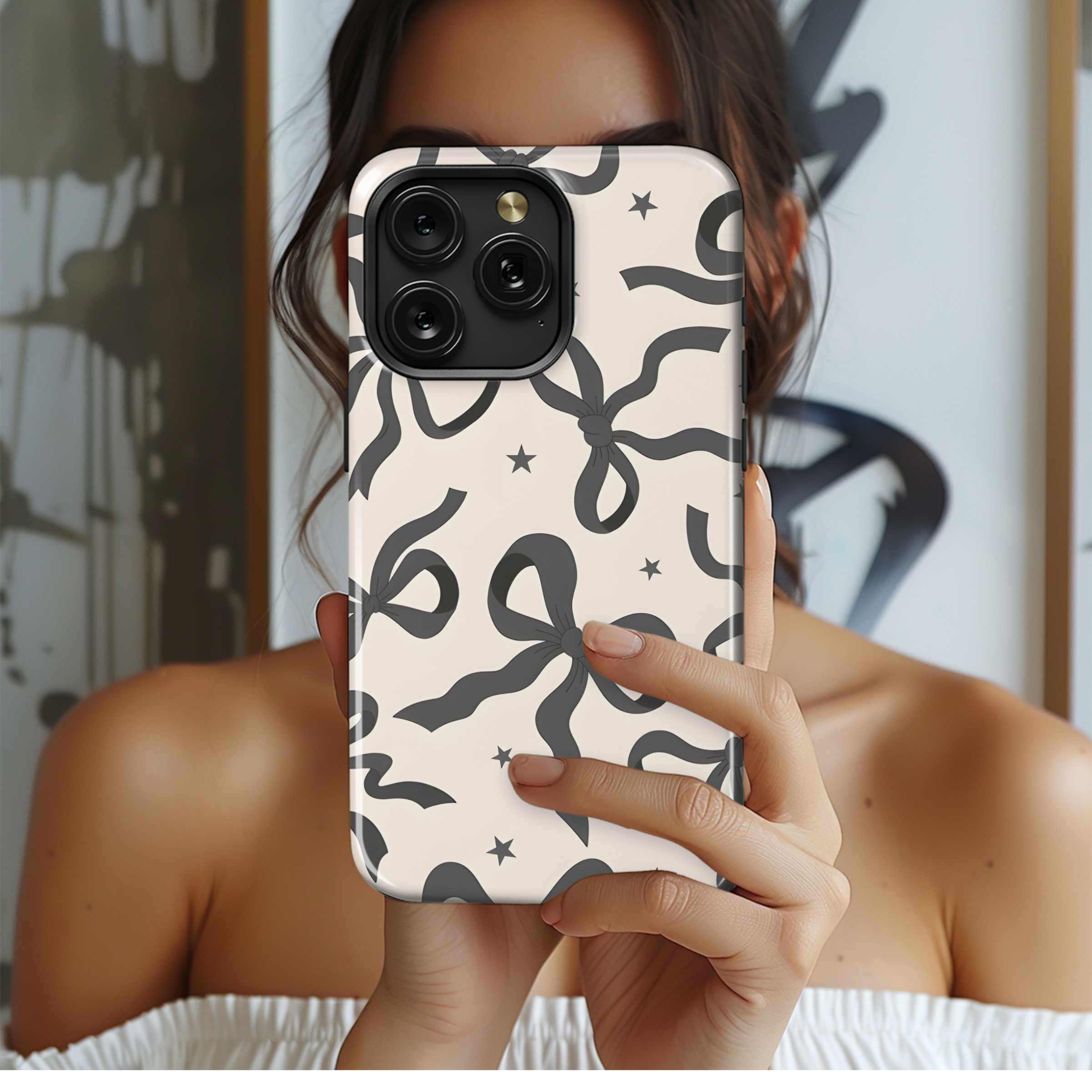 Black Ribbon Bow Phone Case iPhone Samsung Cover Pixel 2785