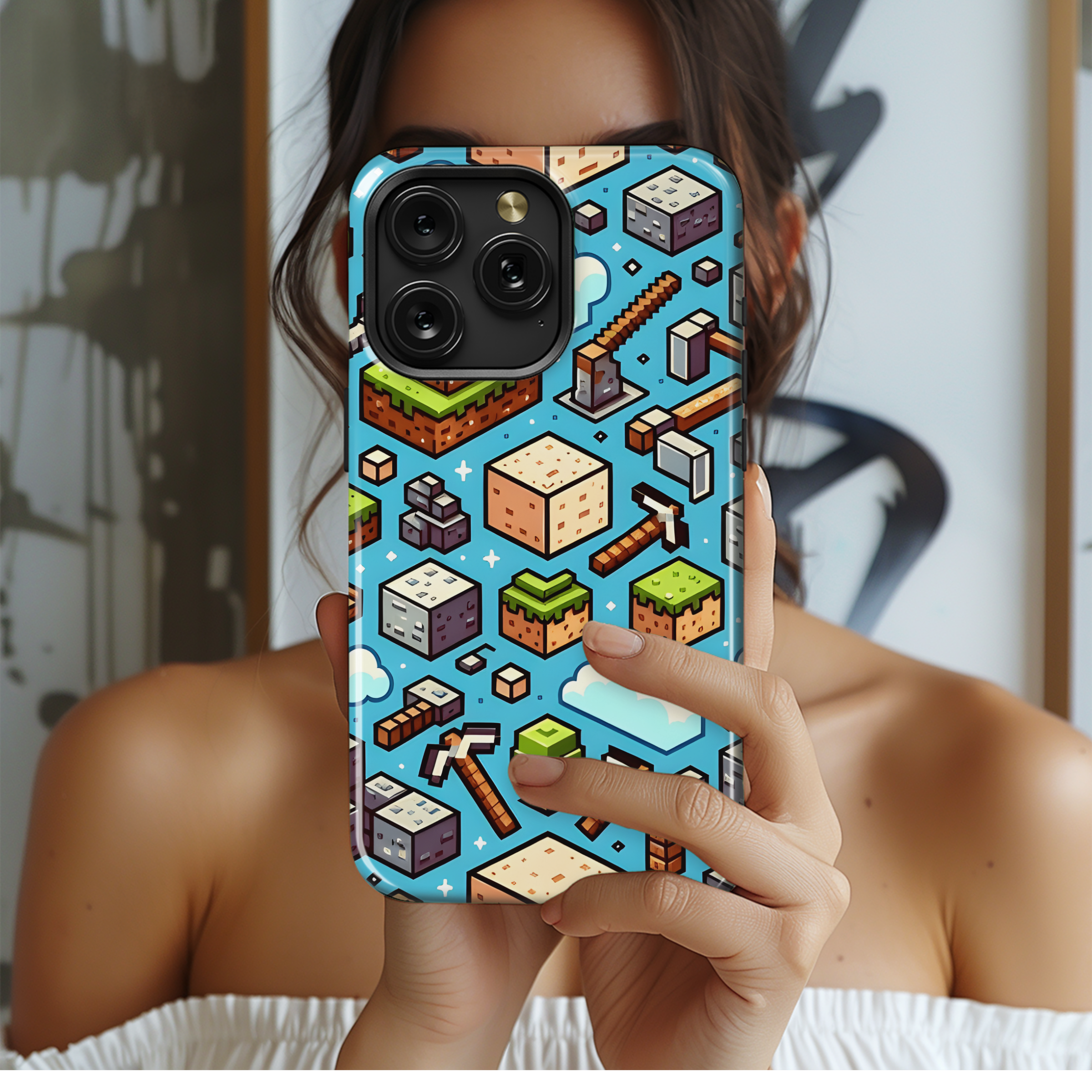 Blocks Pickaxe Phone Case iPhone Samsung Cover Pixel 2798