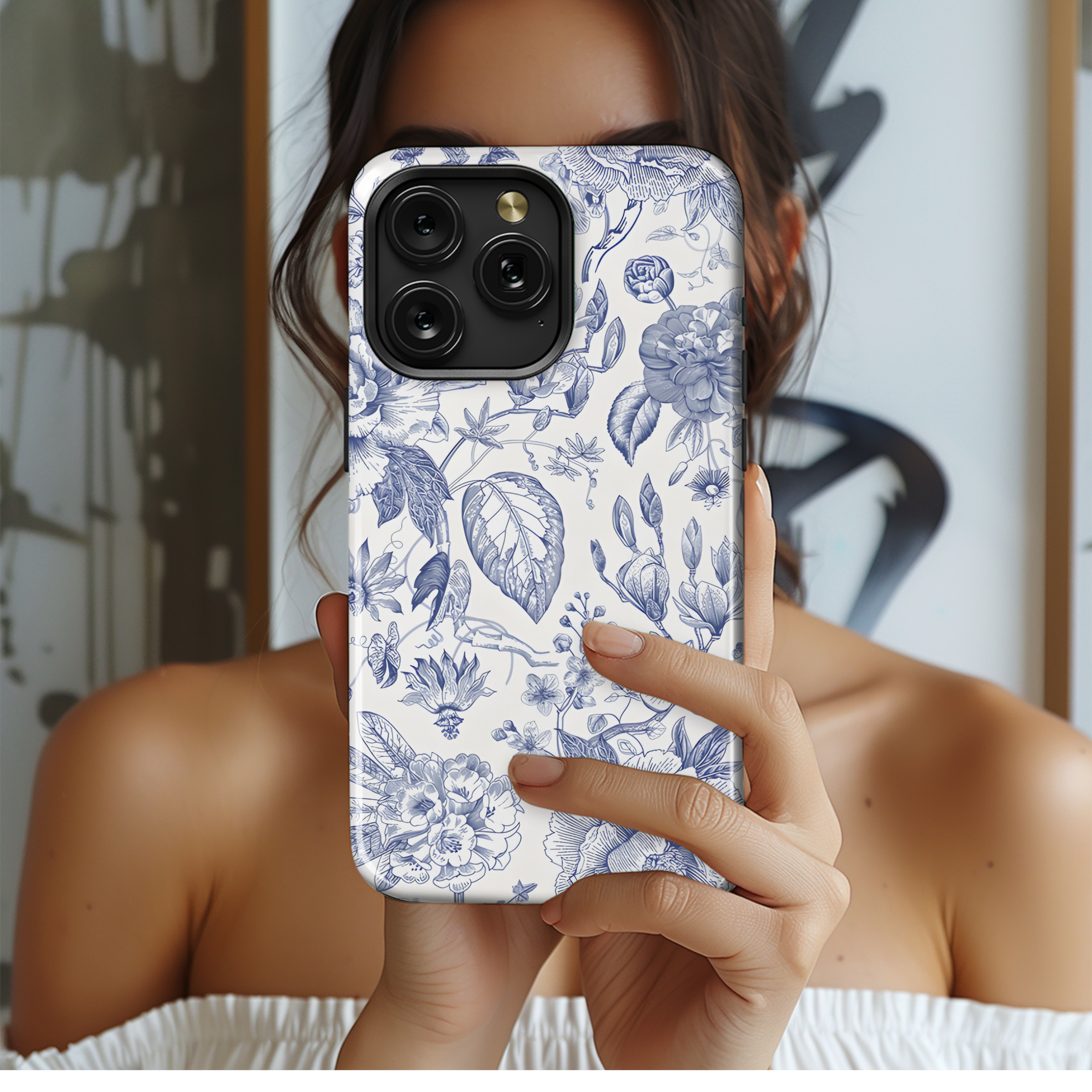 Blue and White Chinoiserie Floral Seamless Pattern Phone Case iPhone Samsung Cover Pixel 2302