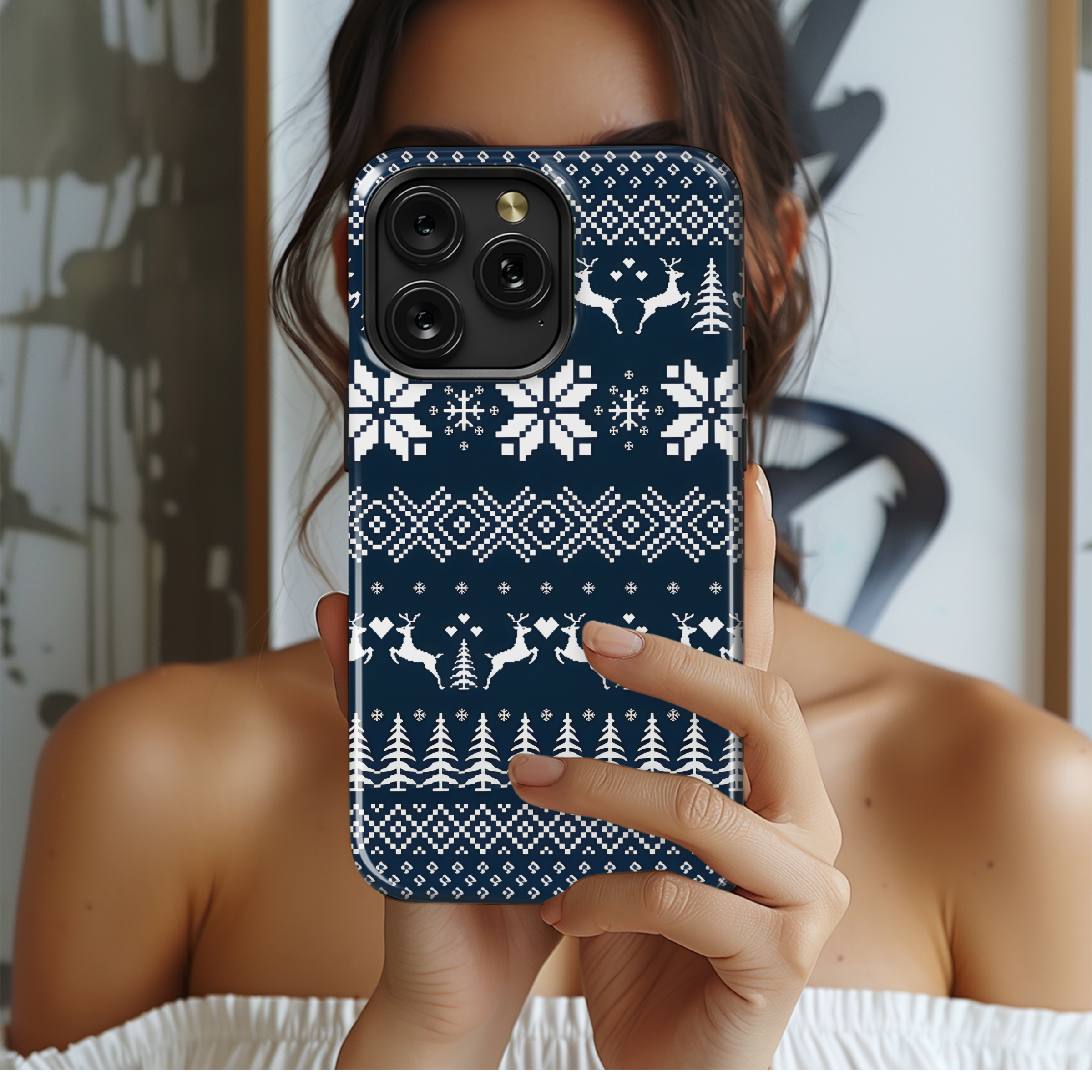 Blue Christmas Ethnic Pattern Phone Case iPhone Samsung Cover Pixel 2162