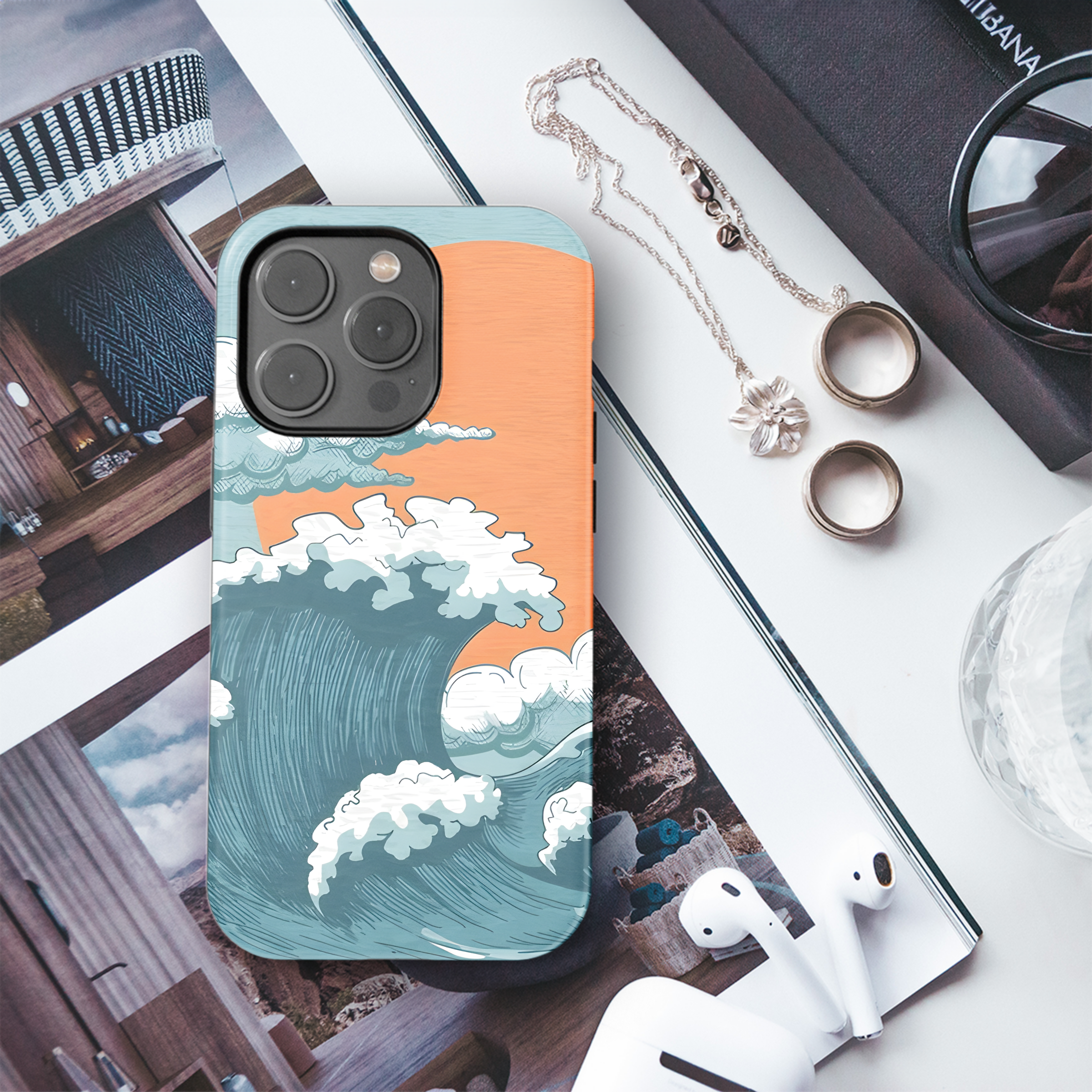 Blue Sea Waves Storm Sketch Phone Case iPhone Samsung Cover Pixel 2562