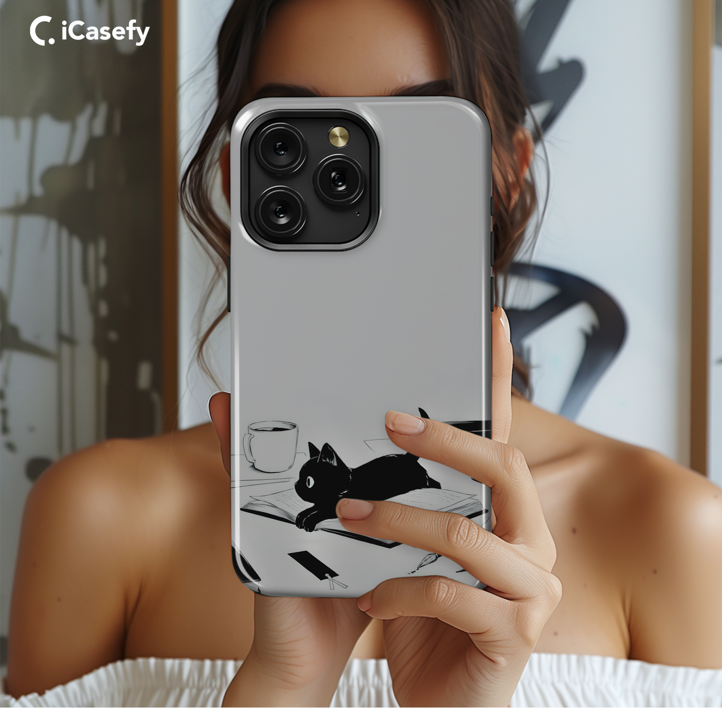 Book Lover Black Cat Reading Phone Case iPhone Samsung Cover Pixel 1951