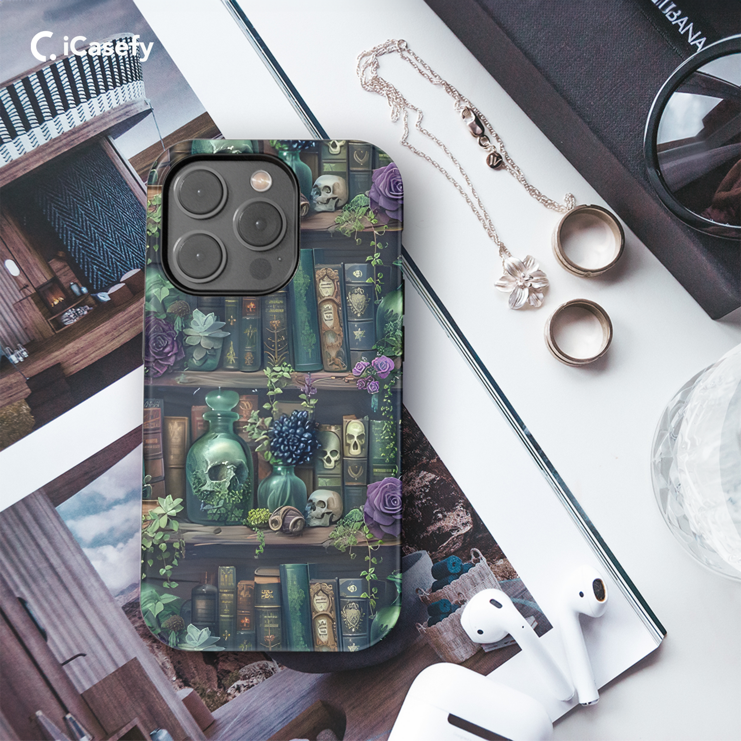 Book Lover Gothic Bookshelf Witchy Spell Phone Case iPhone Samsung Cover Pixel 1911