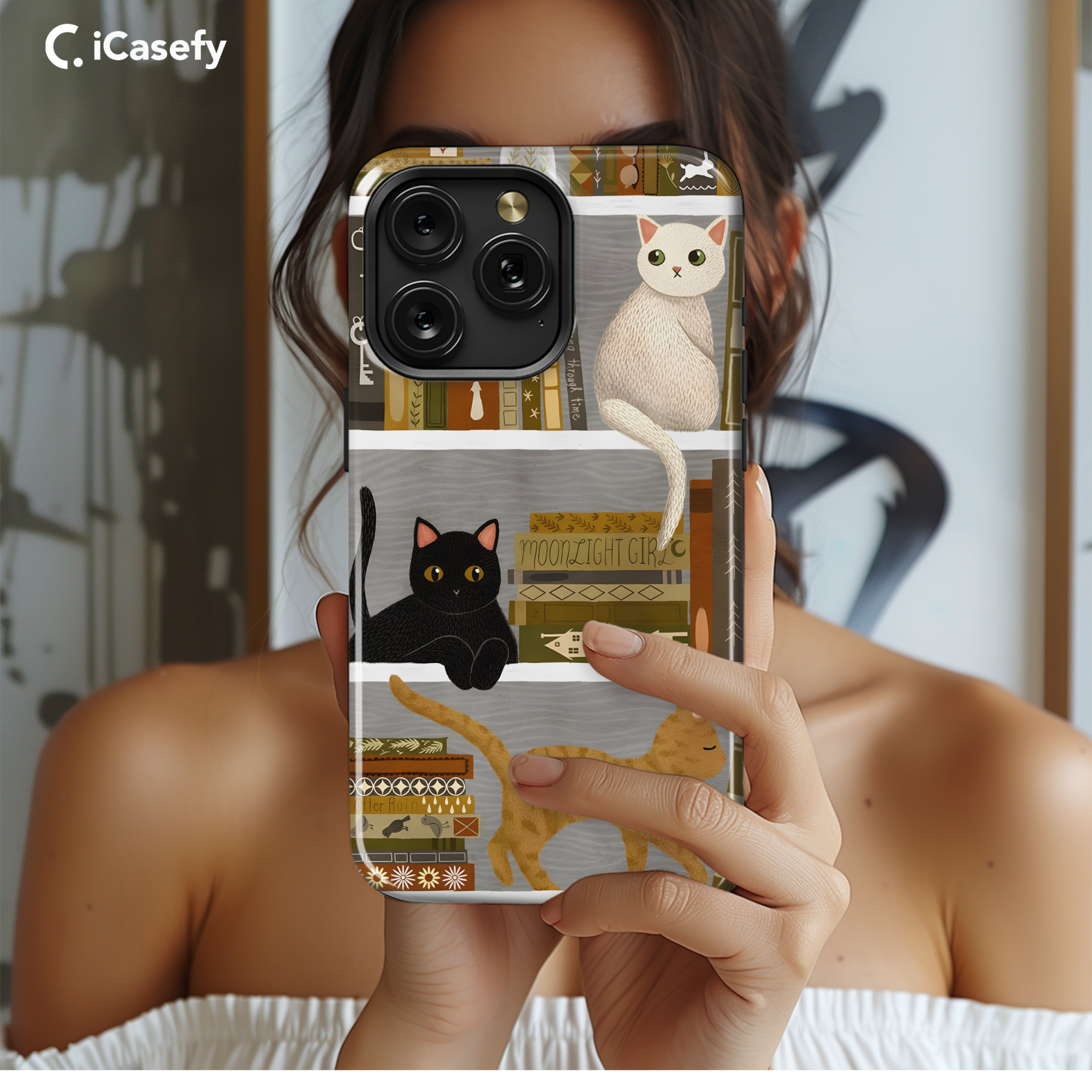 Bookshelf Cat  Phone Case iPhone Samsung Cover Pixel 1754