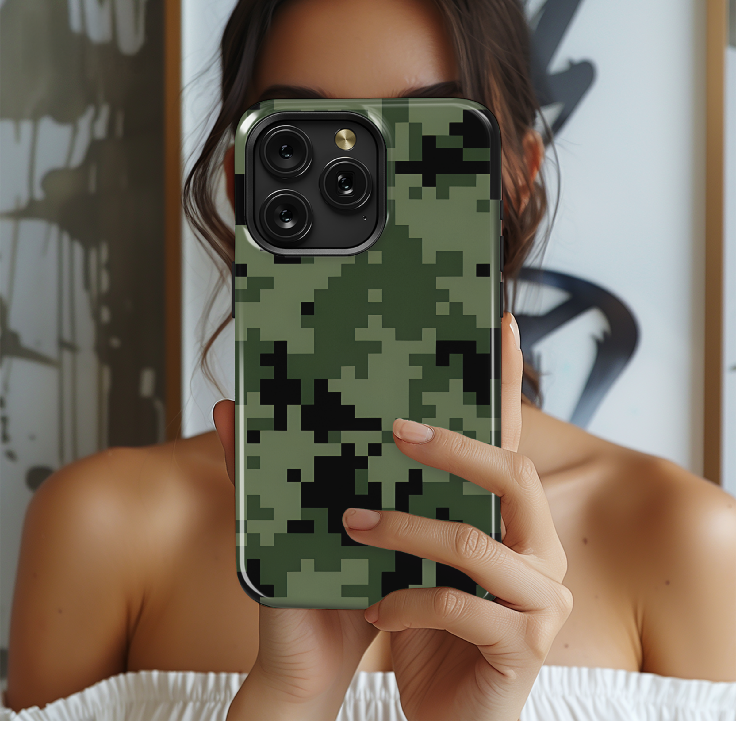 Camouflage Pattern Tiles Woodland Phone Case iPhone Samsung Cover Pixel 2205