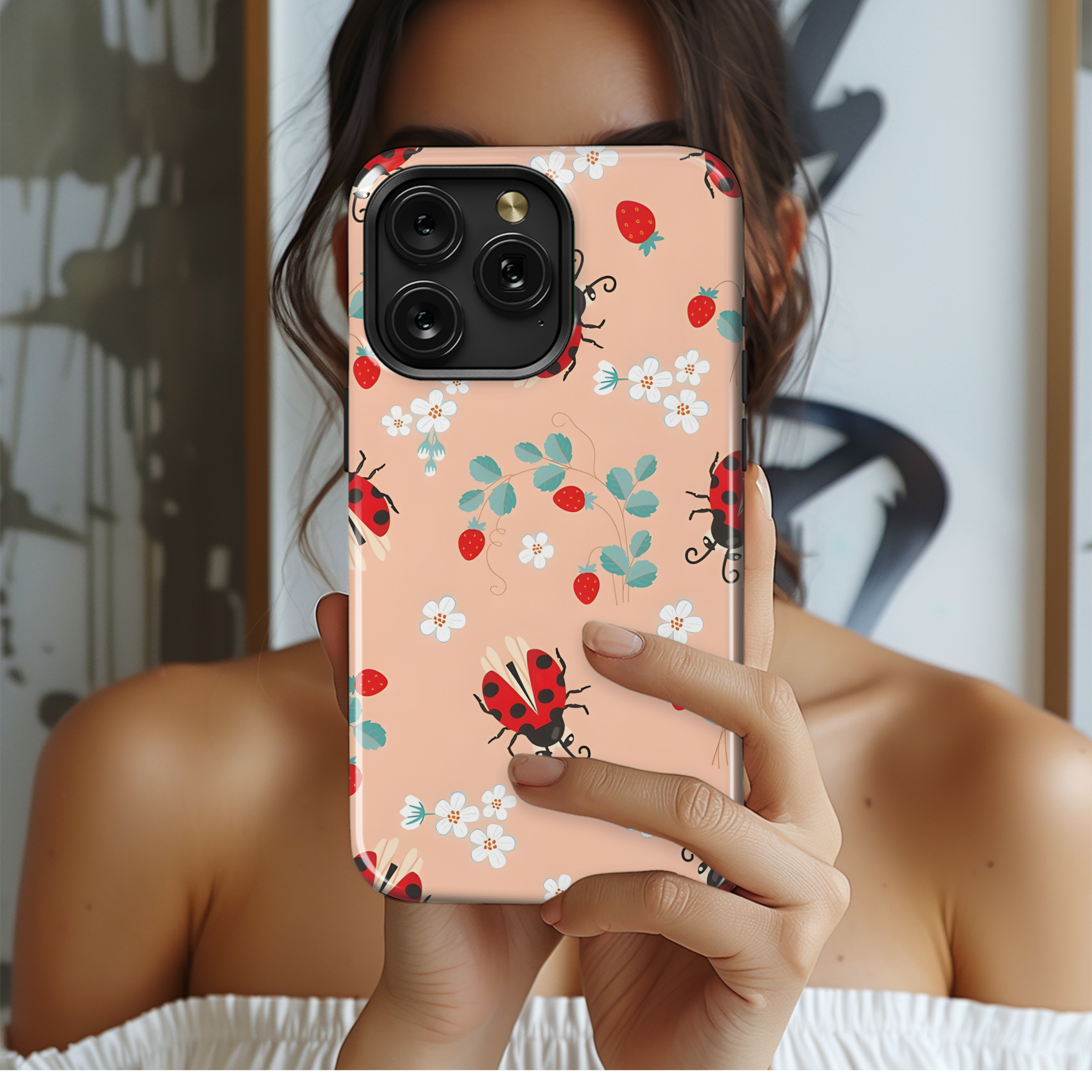 Cartoon ladybug strawberry Phone Case iPhone Samsung Cover Pixel 2858