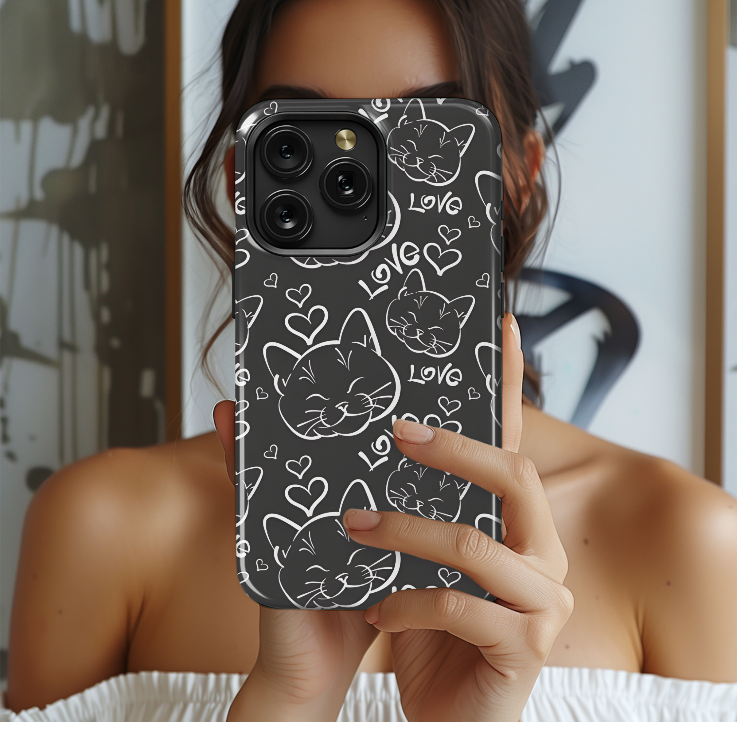 Cat Love Line Art Phone Case iPhone Samsung Cover Pixel 2660