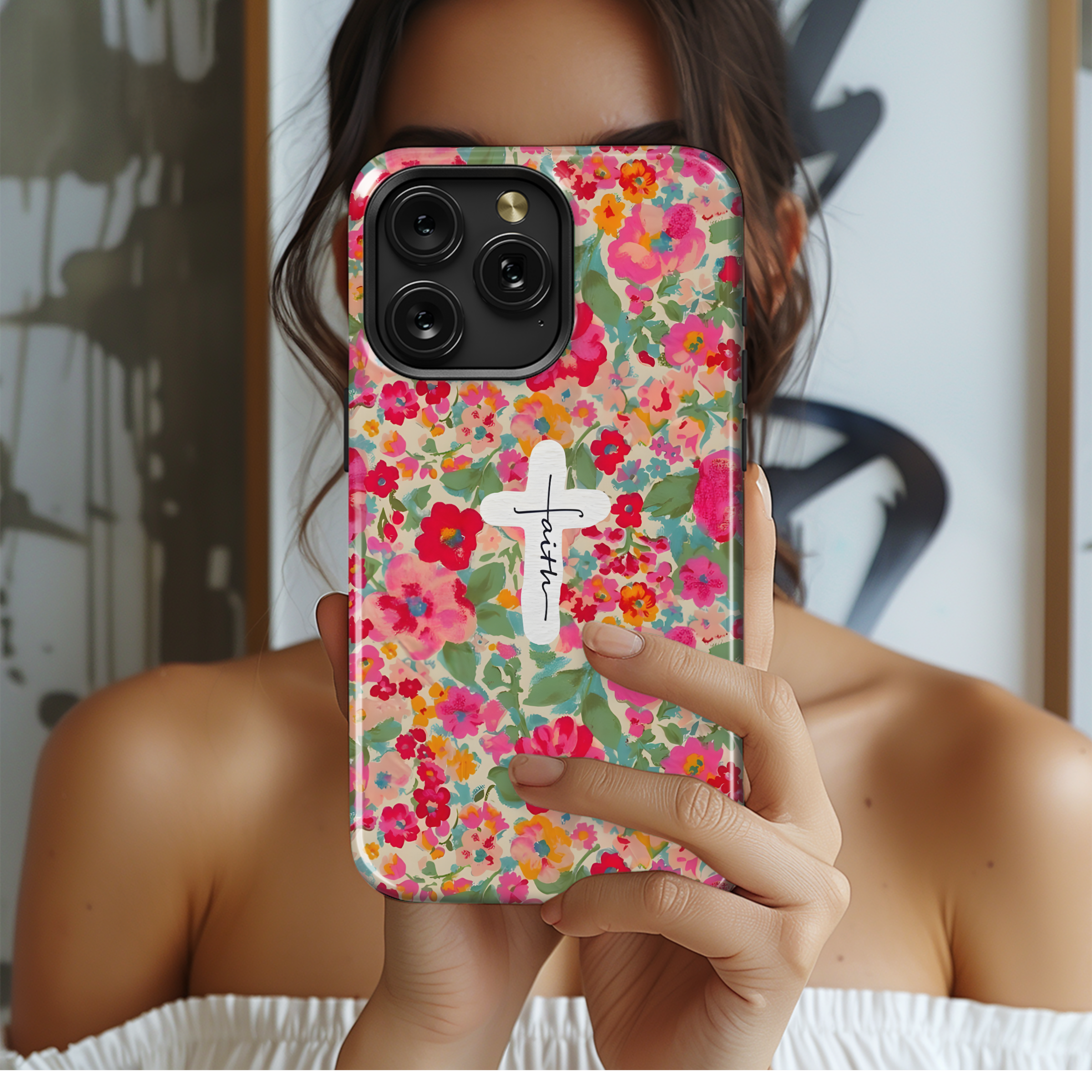 Catholic Christian Jesus Cross Floral Phone Case iPhone Samsung Cover Pixel 2003