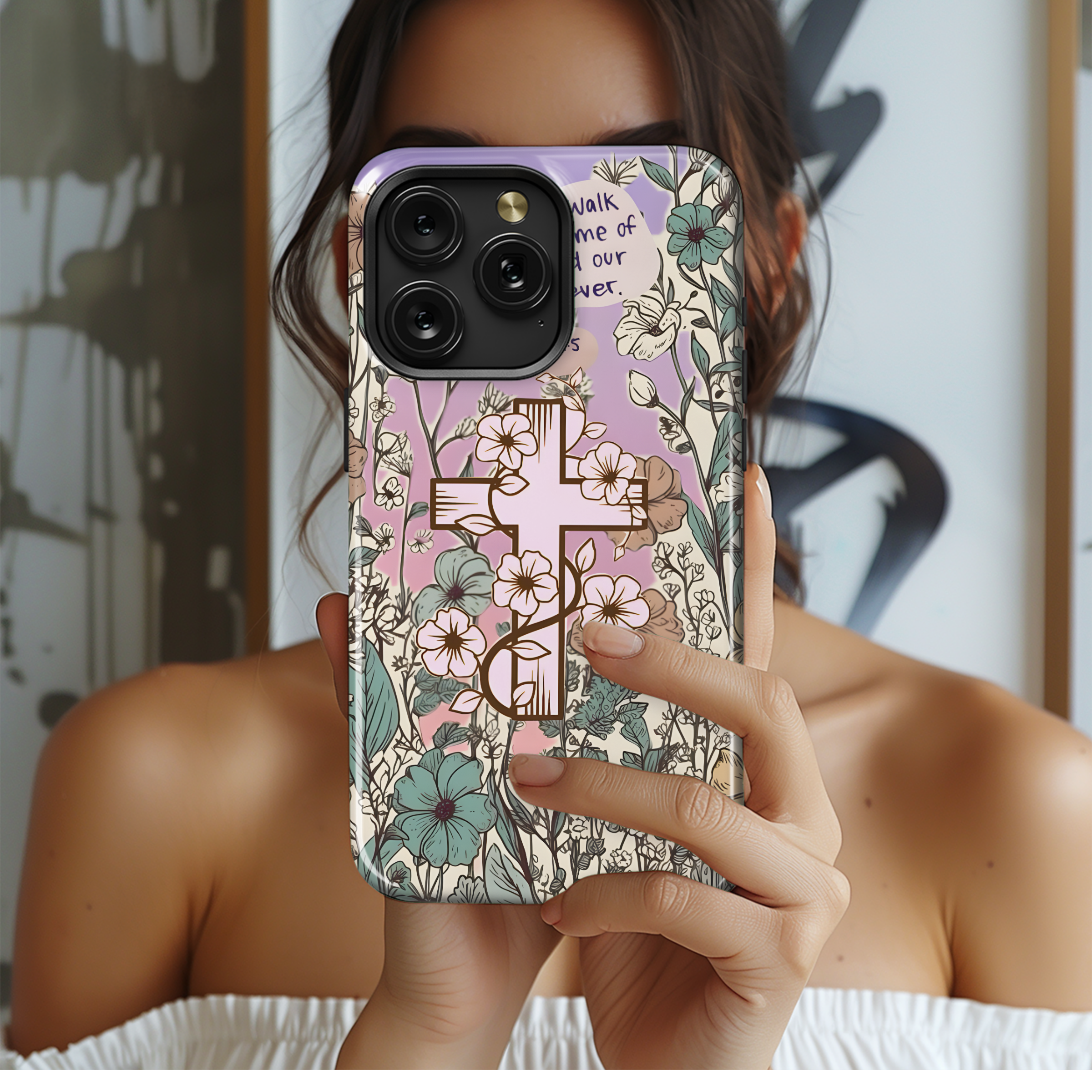 Catholic Christian Jesus Cross Floral Phone Case iPhone Samsung Cover Pixel 2004