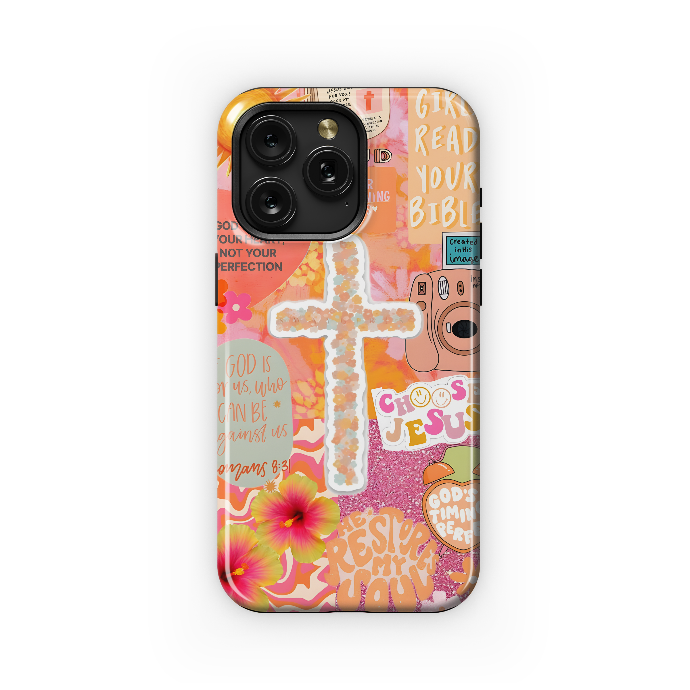 Catholic Christian Jesus Cross Floral Phone Case iPhone Samsung Cover Pixel 2005