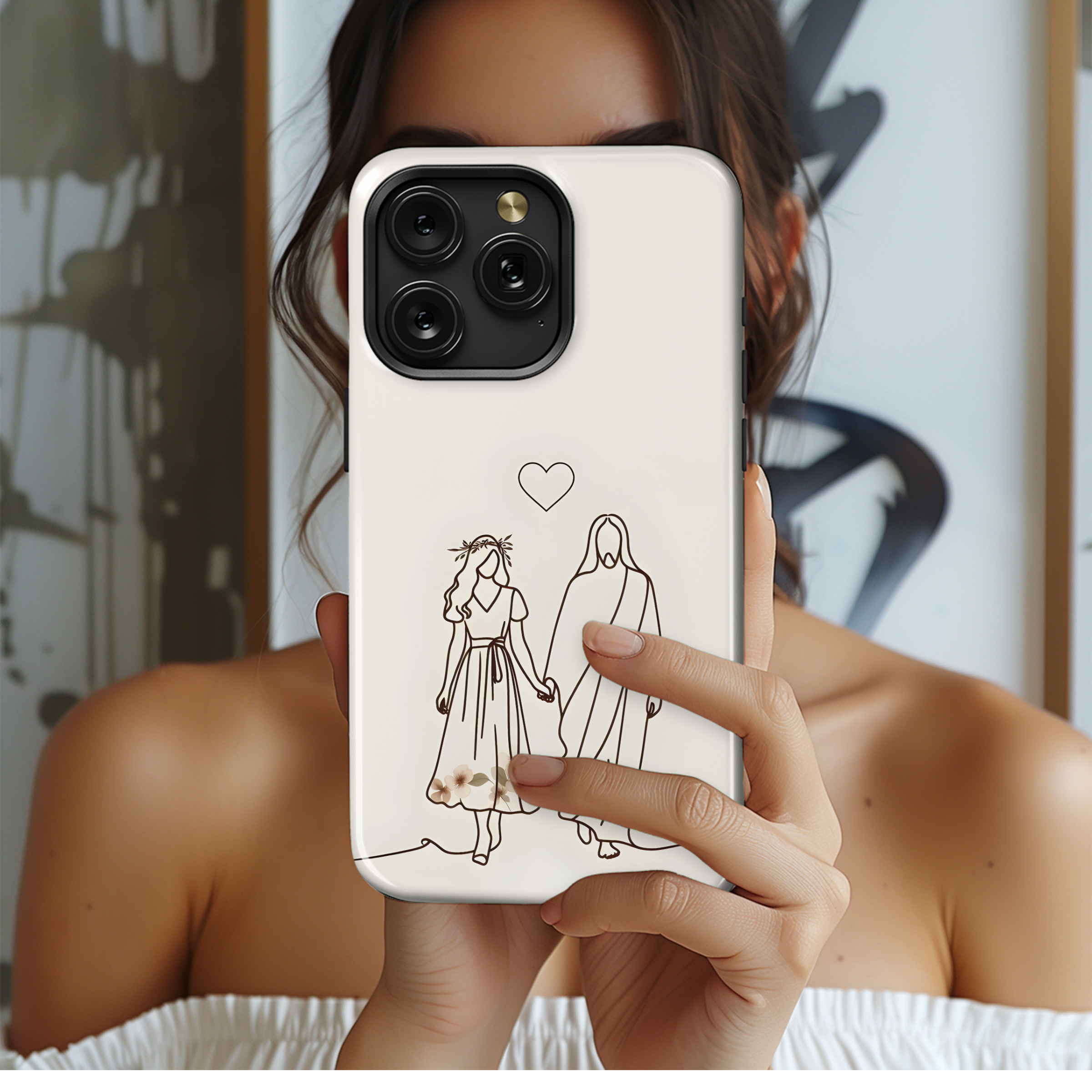 Catholic Christian Jesus Girl Minimalist Line Art Phone Case iPhone Samsung Cover Pixel 2009