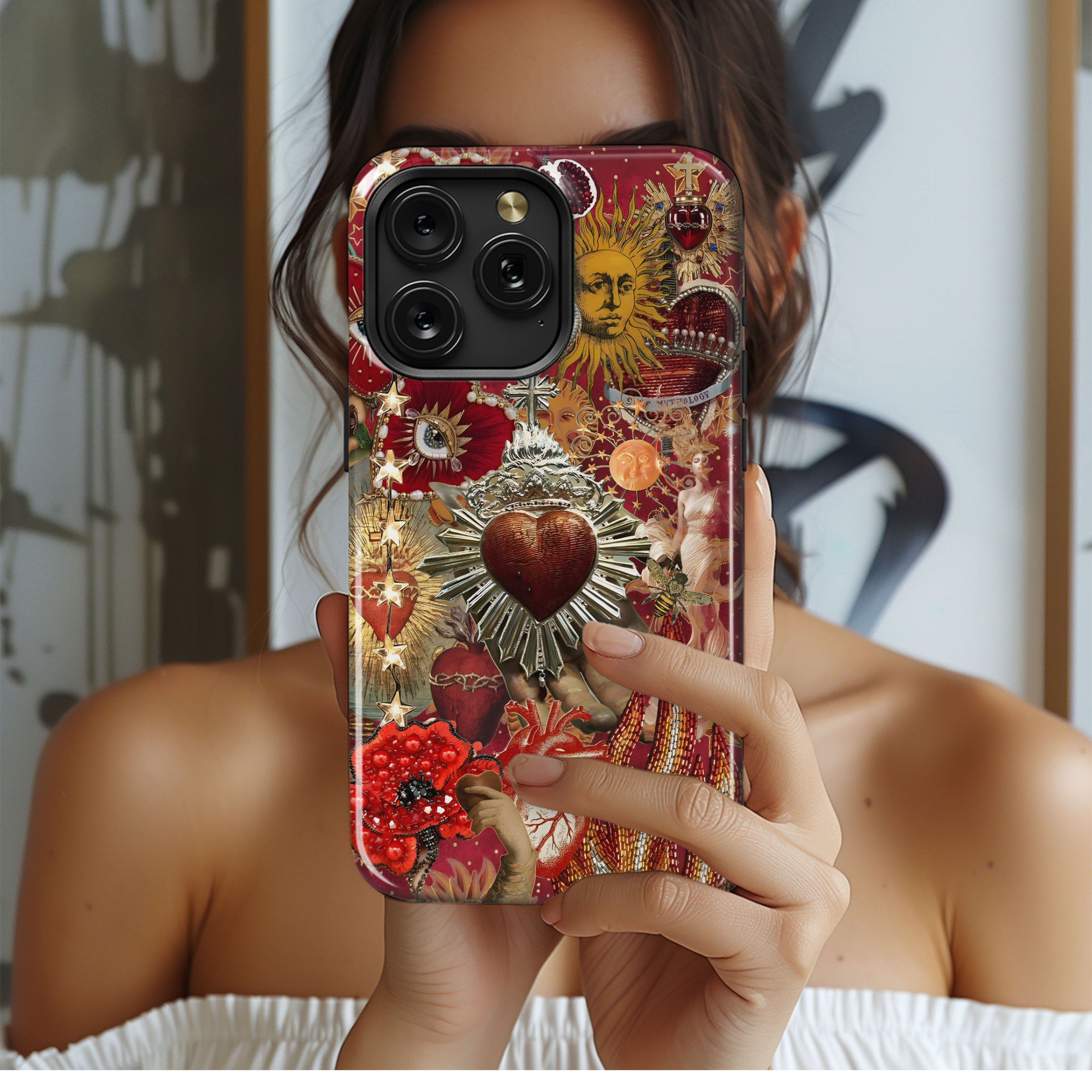 Catholic Christian Jesus Red Heart Phone Case iPhone Samsung Cover Pixel 2000