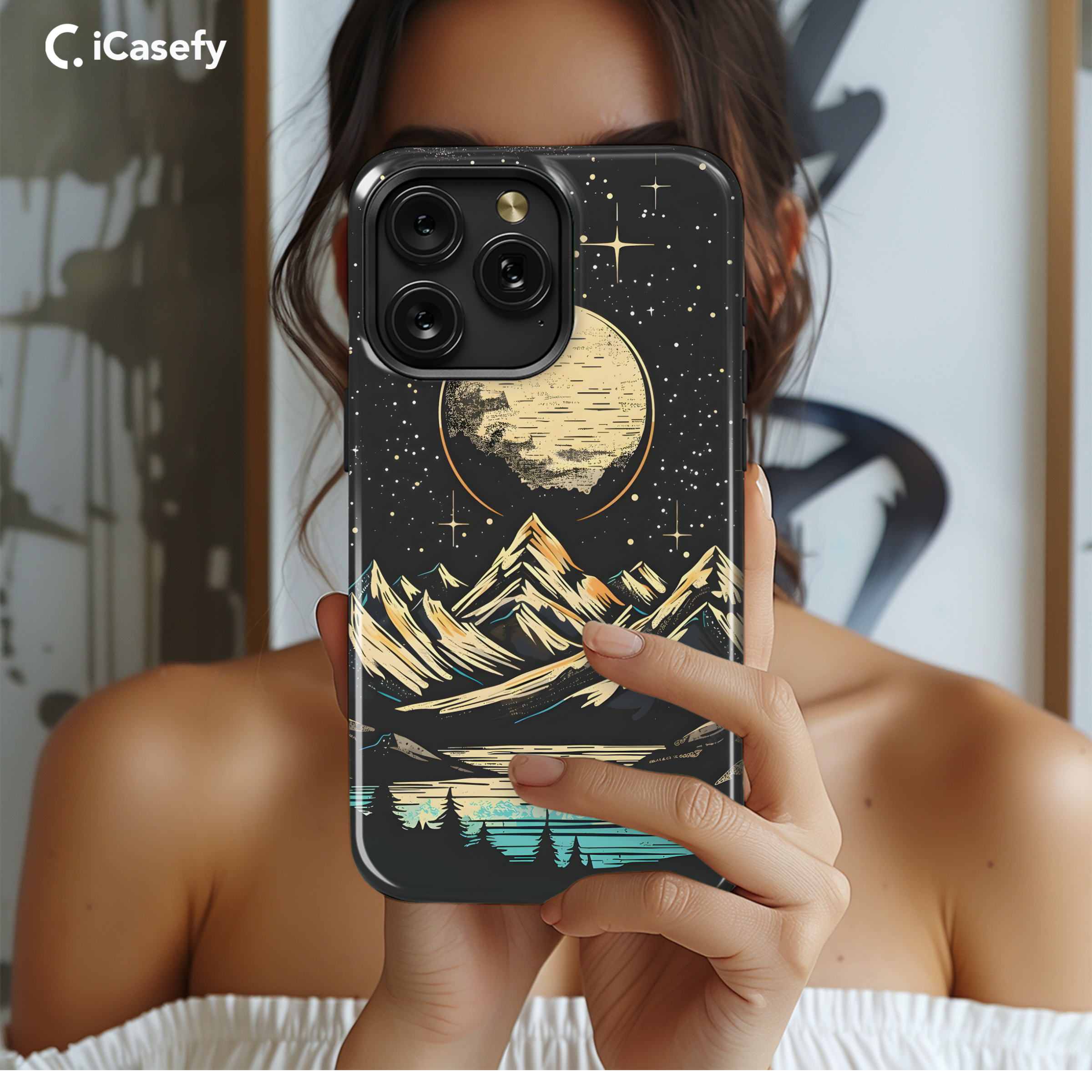 Celestial Night Mountain River Forest Landscape Moon Phone Case iPhone Samsung Cover Pixel 1733