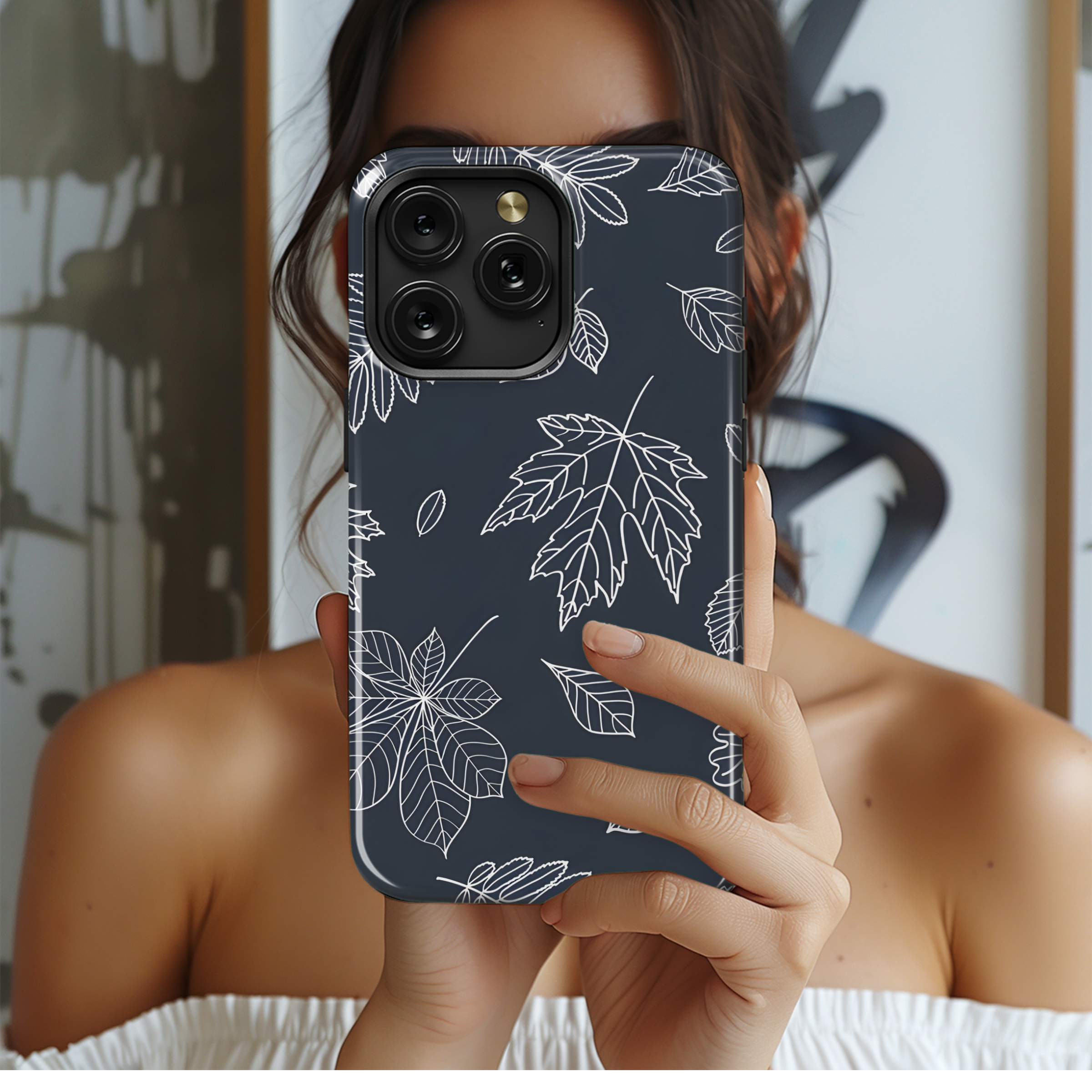 Chalkboard Fall Leaves Pattern Phone Case iPhone Samsung Cover Pixel 2292