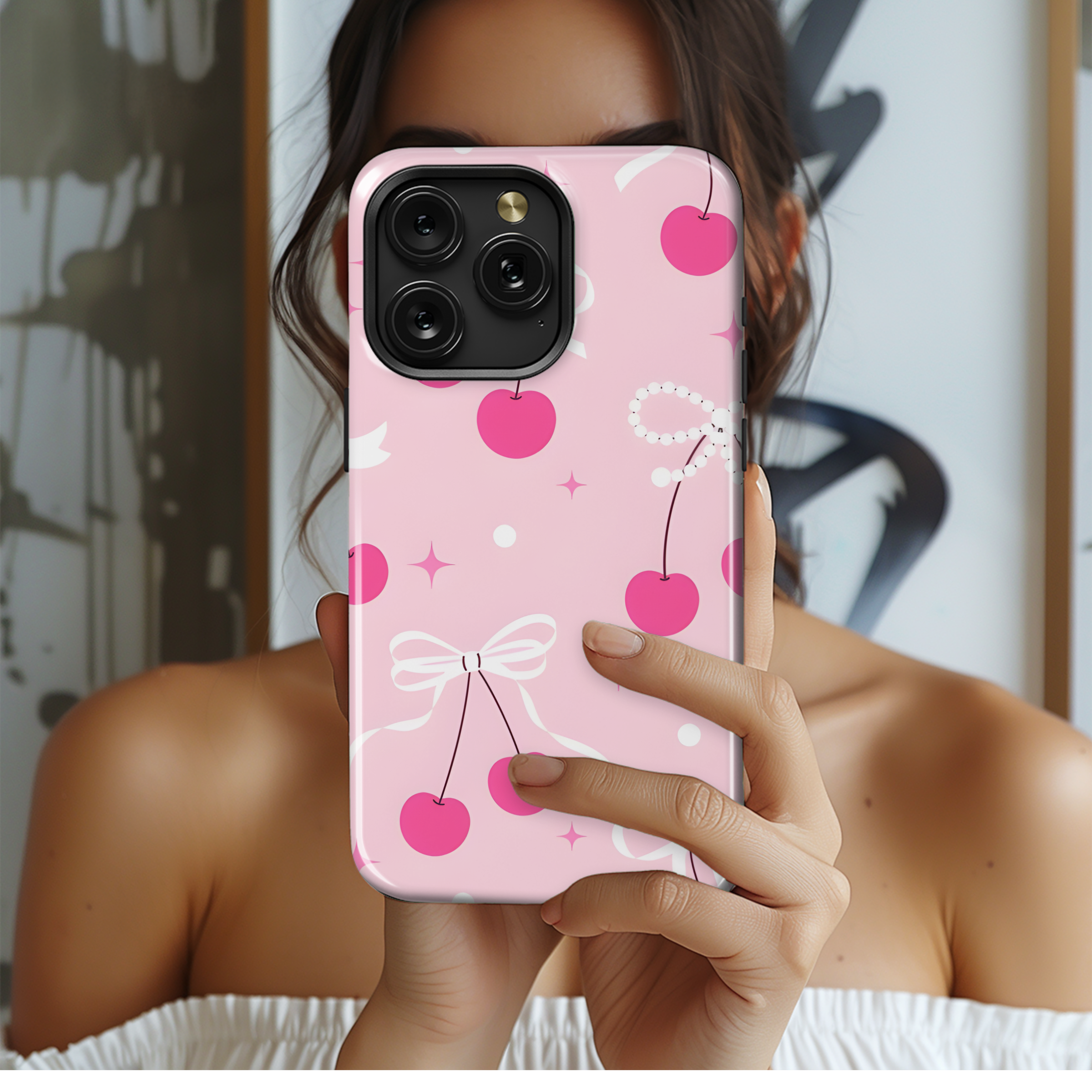 Cherry Bow Seamless Pattern Phone Case iPhone Samsung Cover Pixel 2373