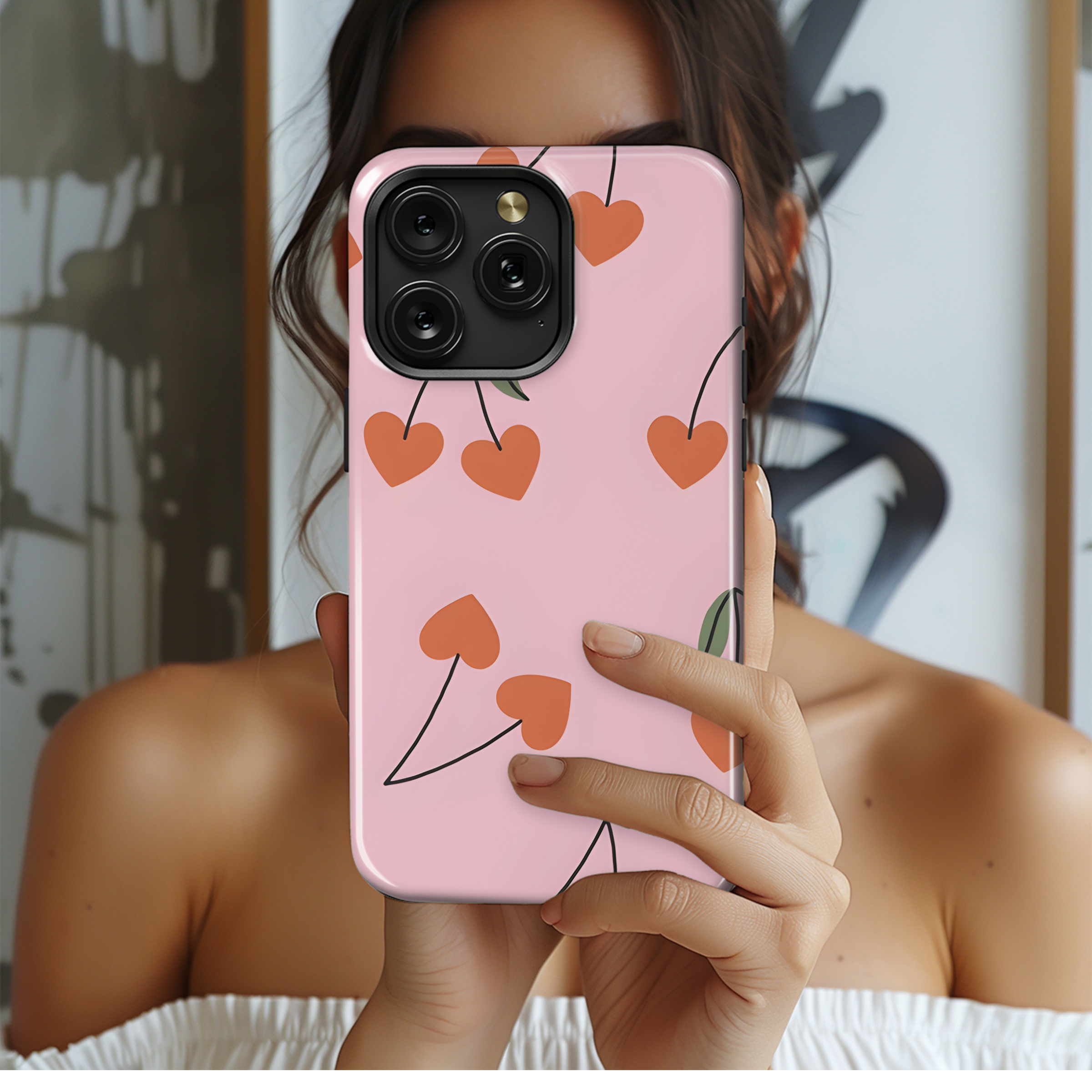 Cherry Hearts Valentine's Seamless Pattern Phone Case iPhone Samsung Cover Pixel 2148