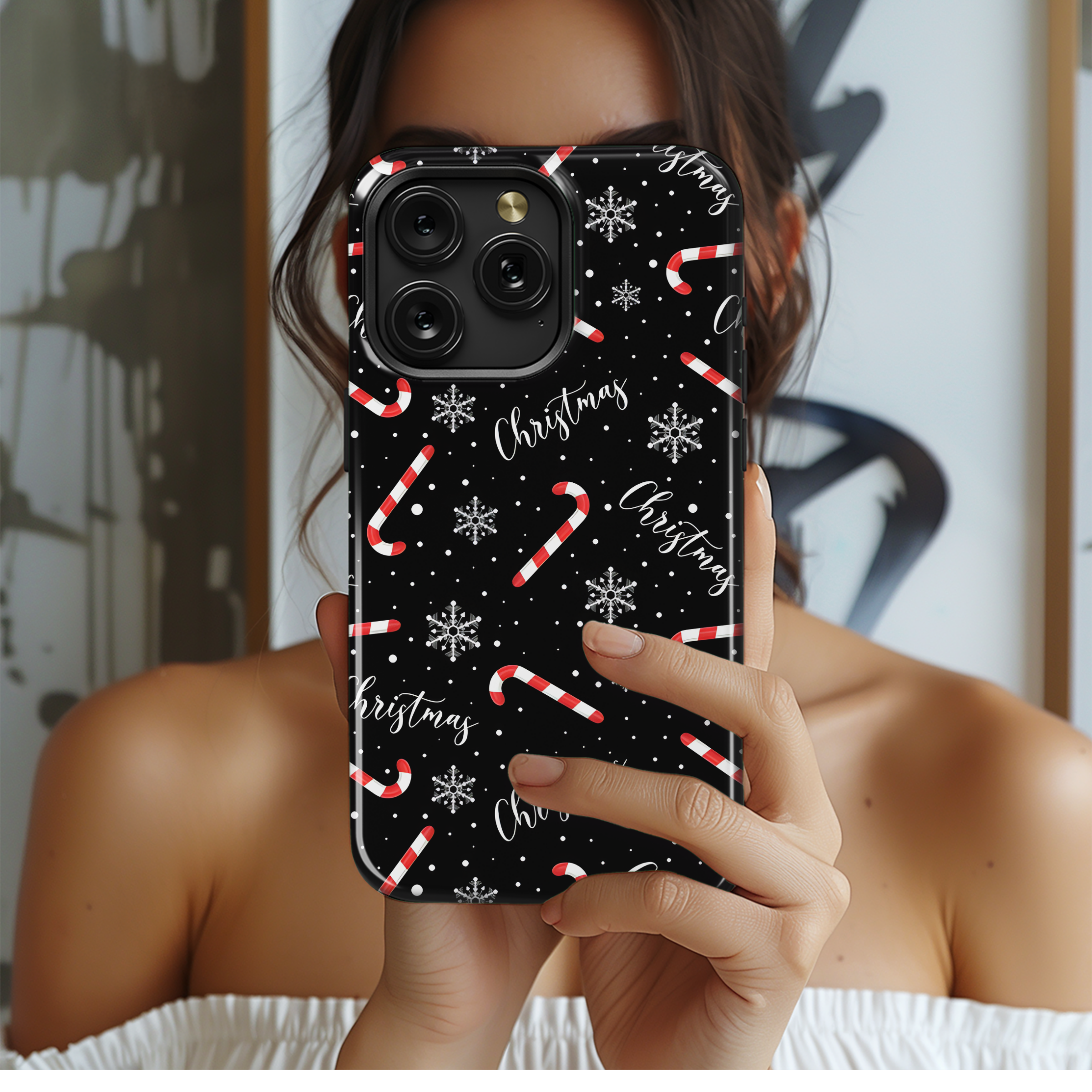 Christmas Pattern Candy Cane Snowflakes Phone Case iPhone Samsung Cover Pixel 2116