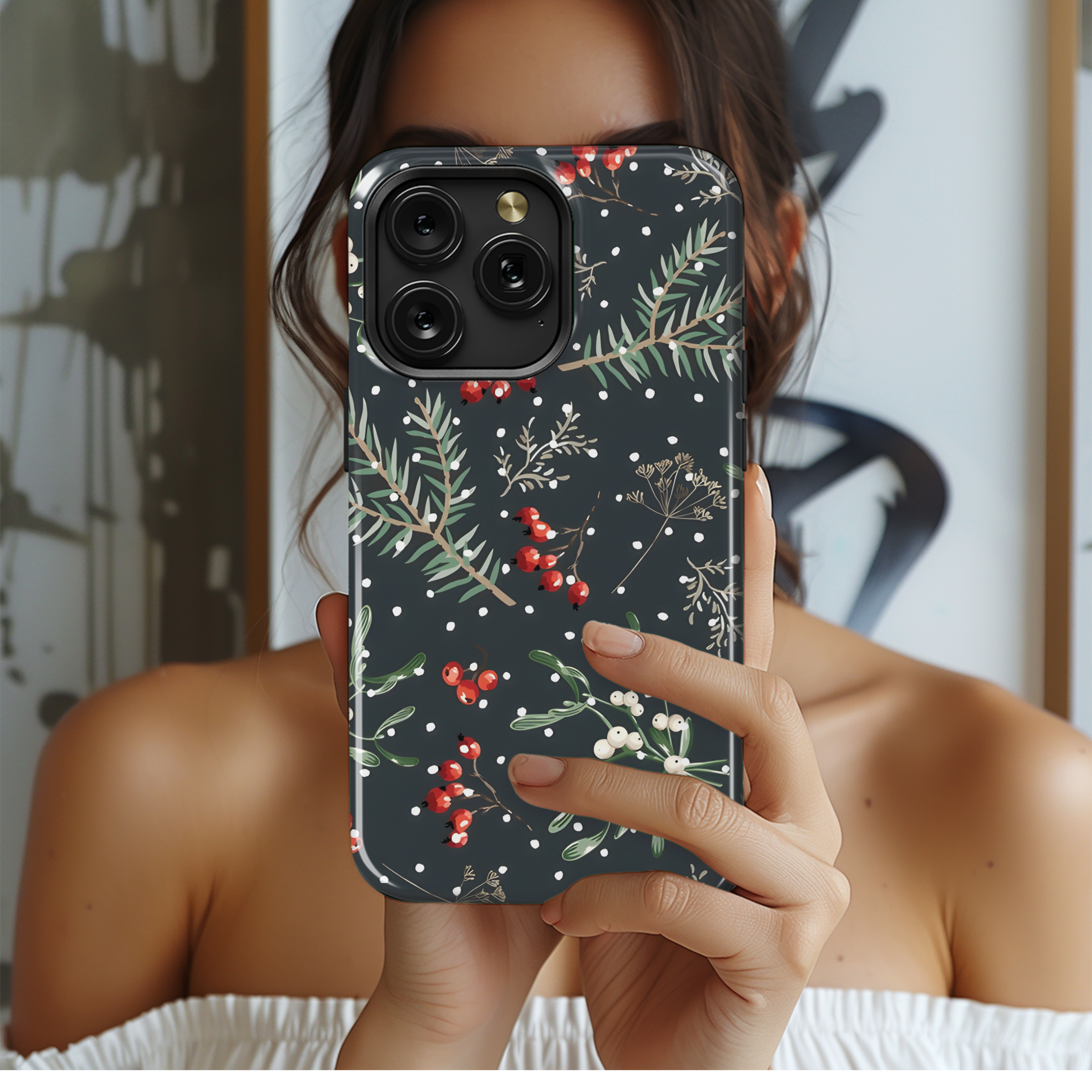 Christmas Seamless Pattern Mistletoe Phone Case iPhone Samsung Cover Pixel 2120