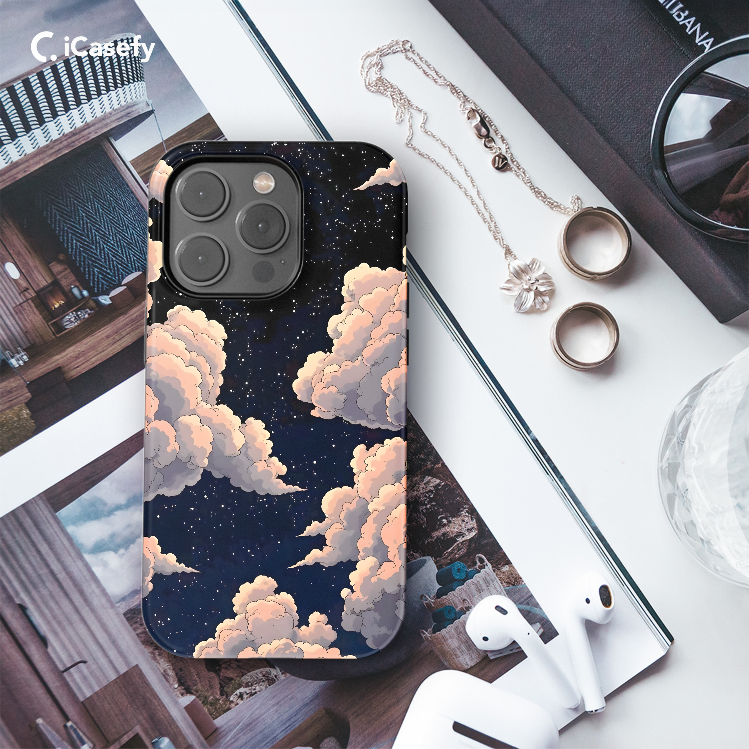 Cloudy Celestial Night Textured Phone Case iPhone Samsung Cover Pixel 1909