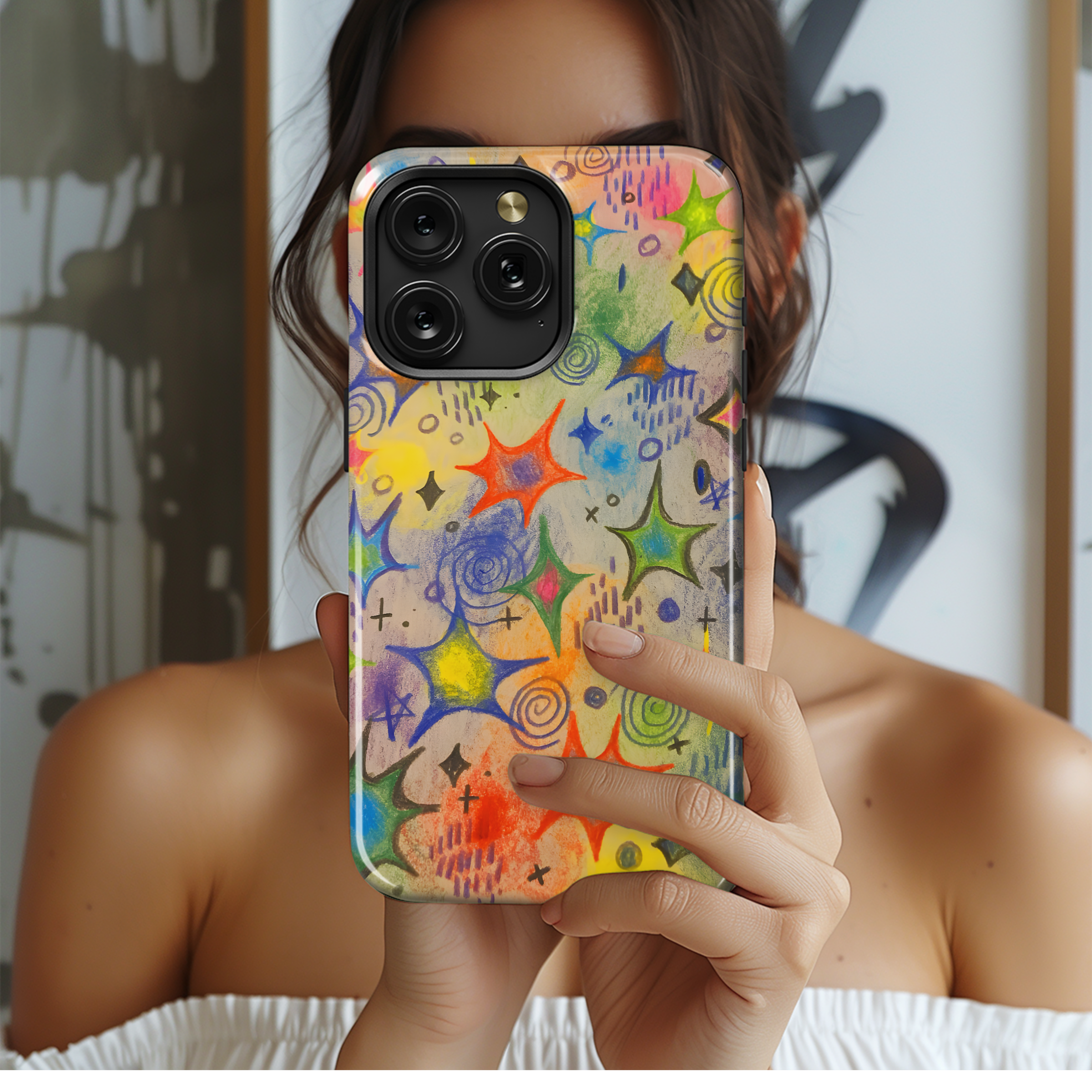 Colorful Sparkly Star Hand Drawn Phone Case iPhone Samsung Cover Pixel 2077