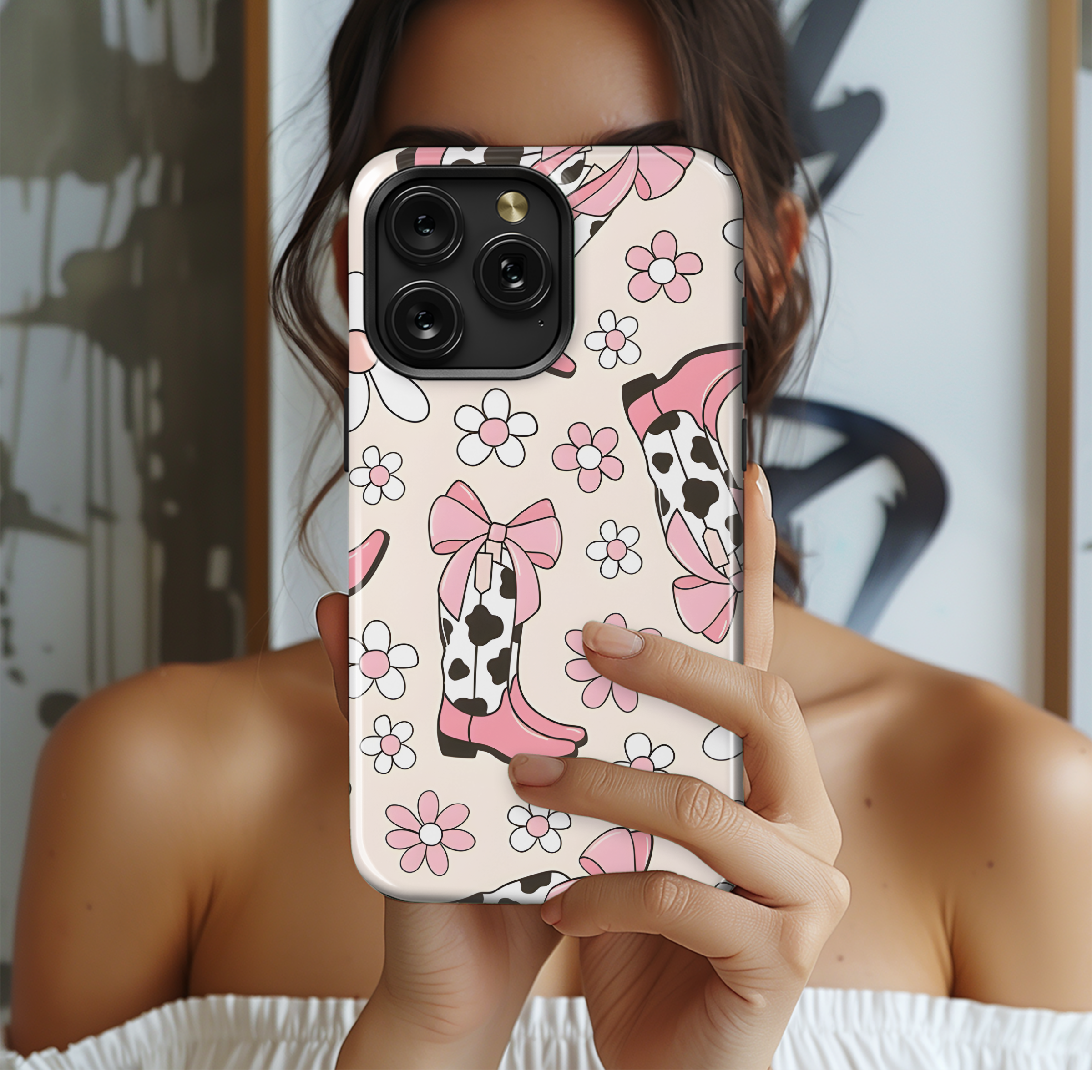 Coquette Cowgirl Boot Floral Retro Phone Case iPhone Samsung Cover Pixel 3200