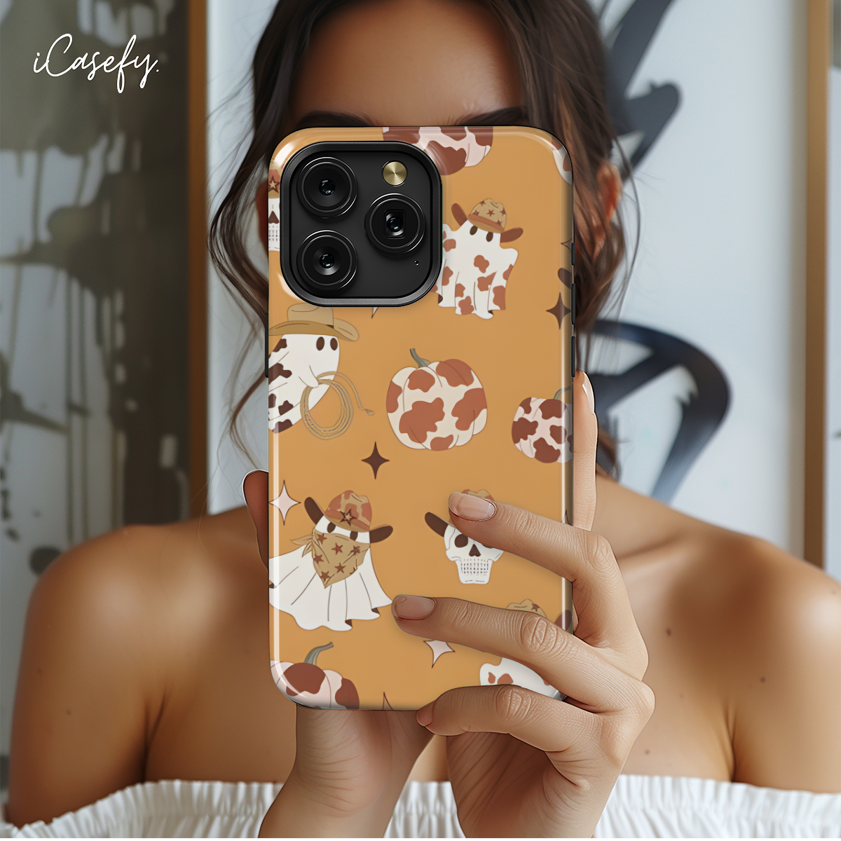 Country Western Cow Print Ghosts Phone Case iPhone Samsung Cover Pixel 1698