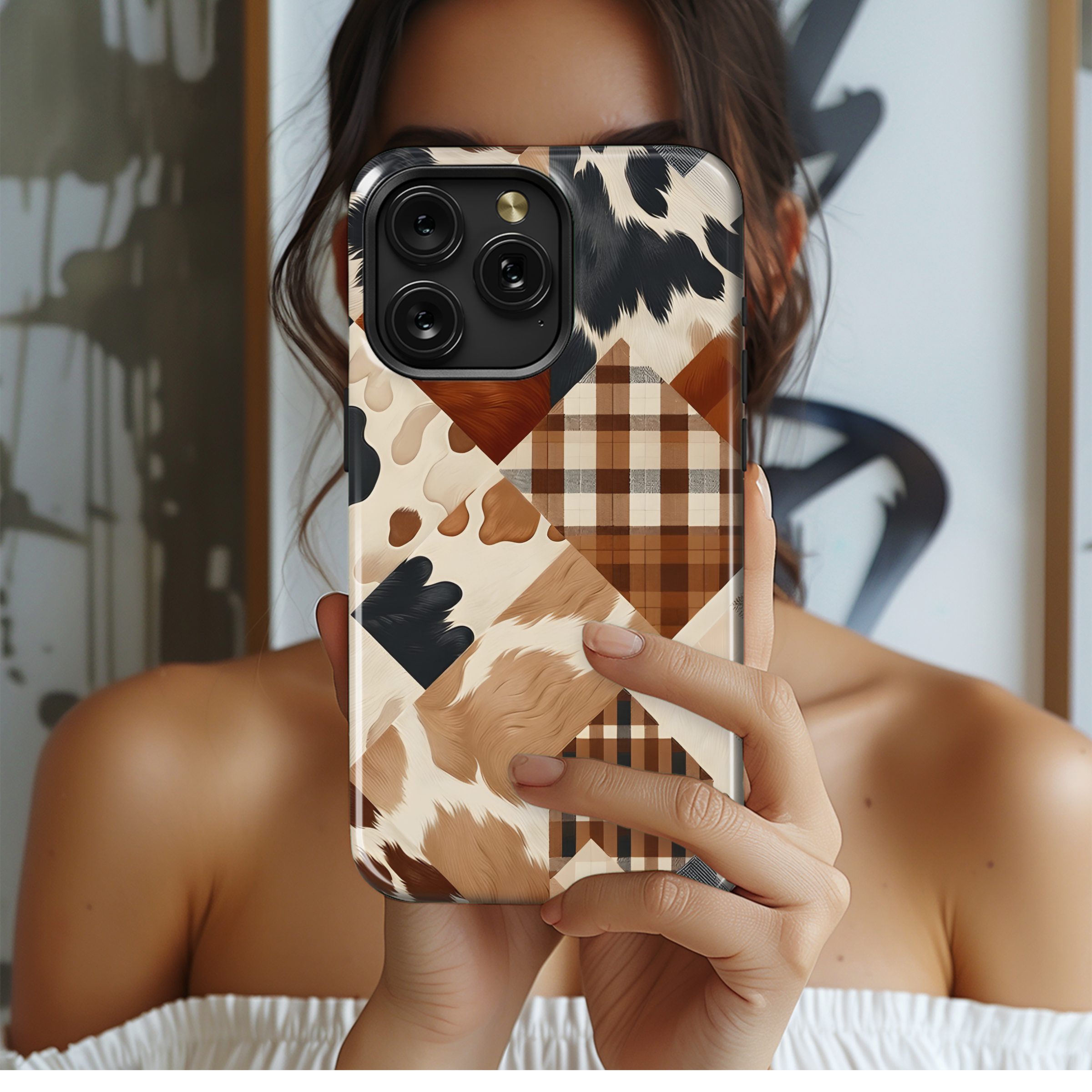 Cowhide Gingham Phone Case iPhone Samsung Cover Pixel 2752