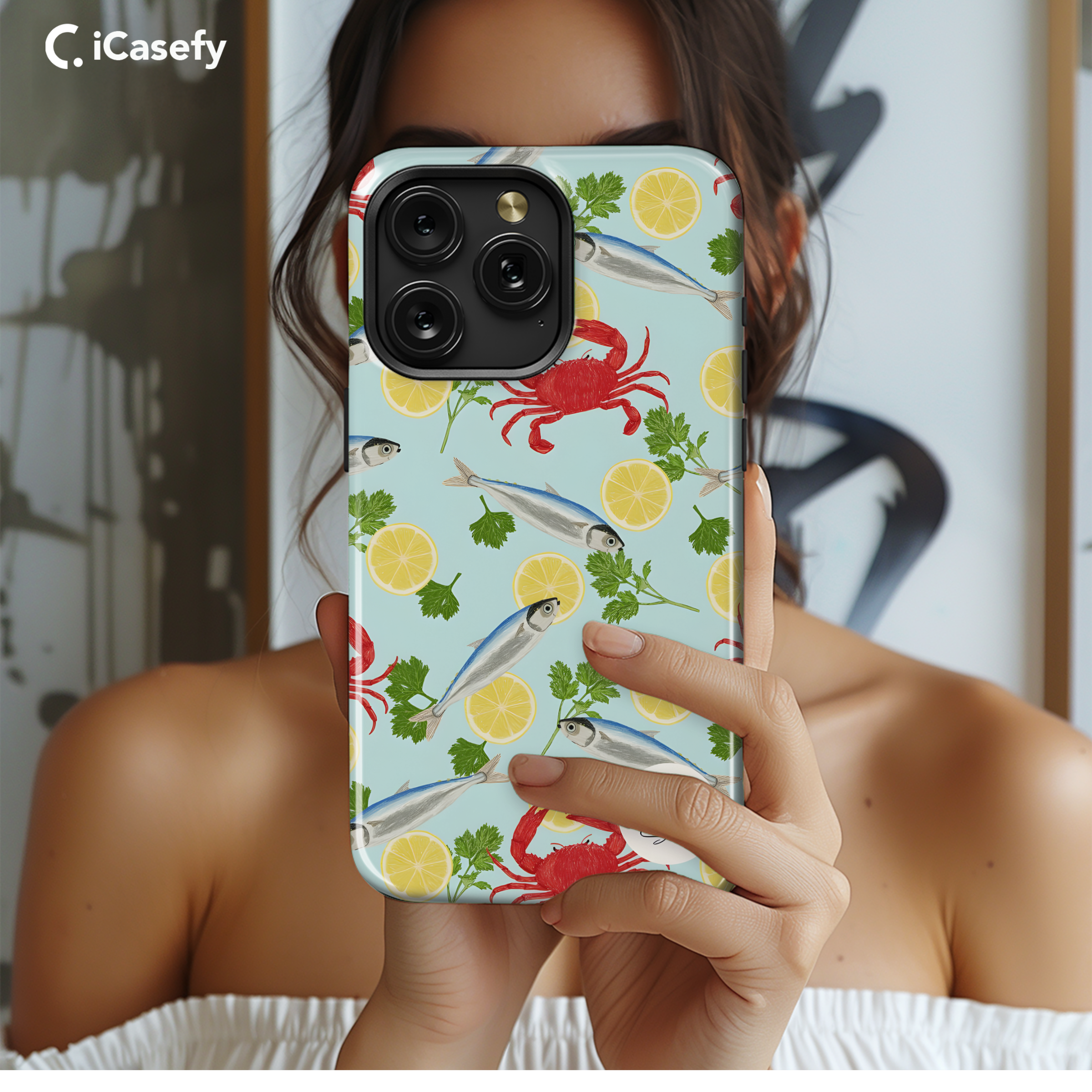 Crabs Sardines Lemons Phone Case iPhone Samsung Cover Pixel 1972