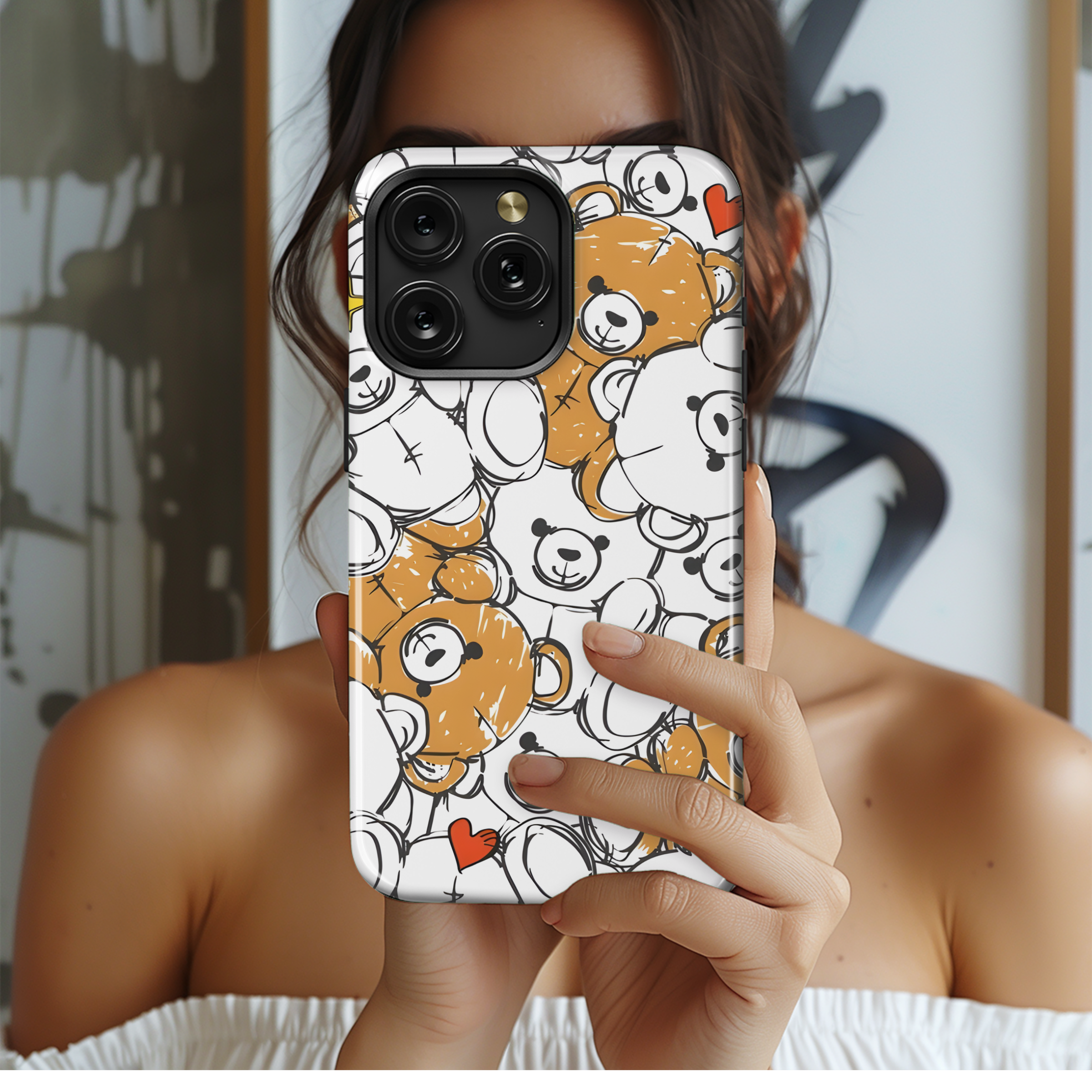 Cute Bear Sketch Phone Case iPhone Samsung Cover Pixel 2470