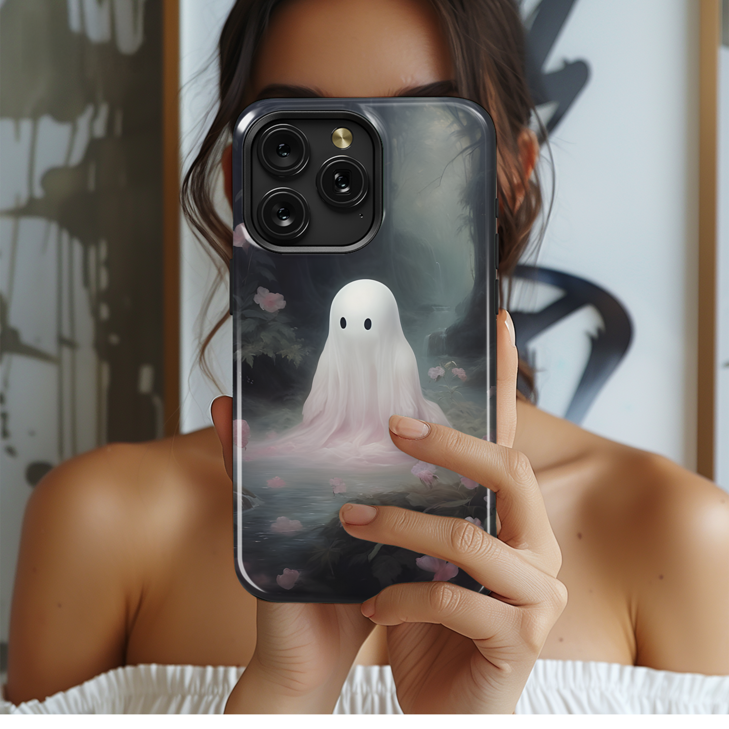 Cute Ghost in Forest Phone Case iPhone Samsung Cover Pixel 2045