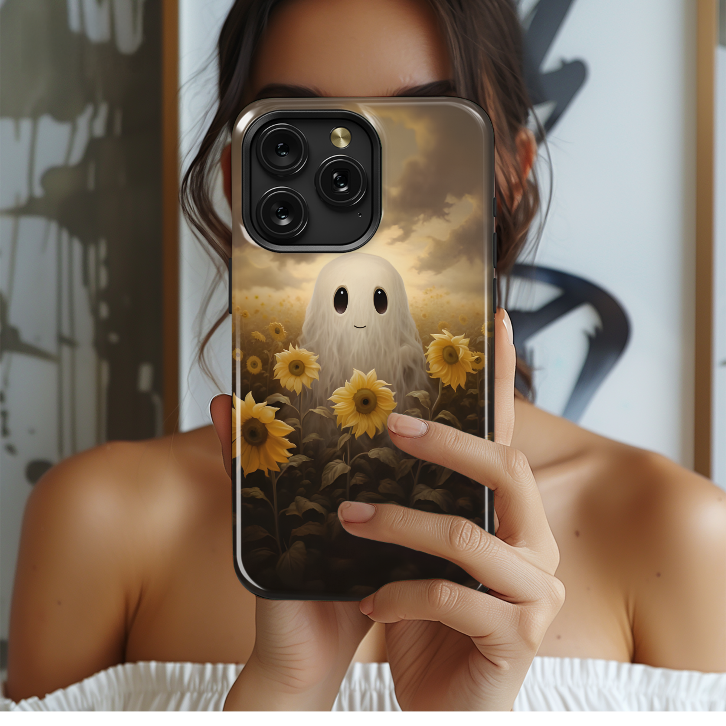 Cute Ghost in Sunflower Field Phone Case iPhone Samsung Cover Pixel 2043